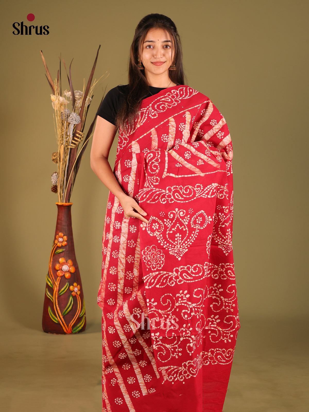 Red & Cream - Sungudi Cotton Saree