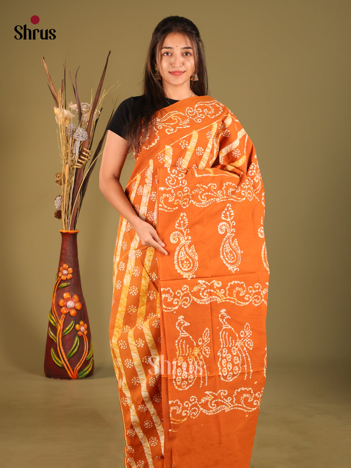 Orange & Cream - Sungudi Cotton Saree