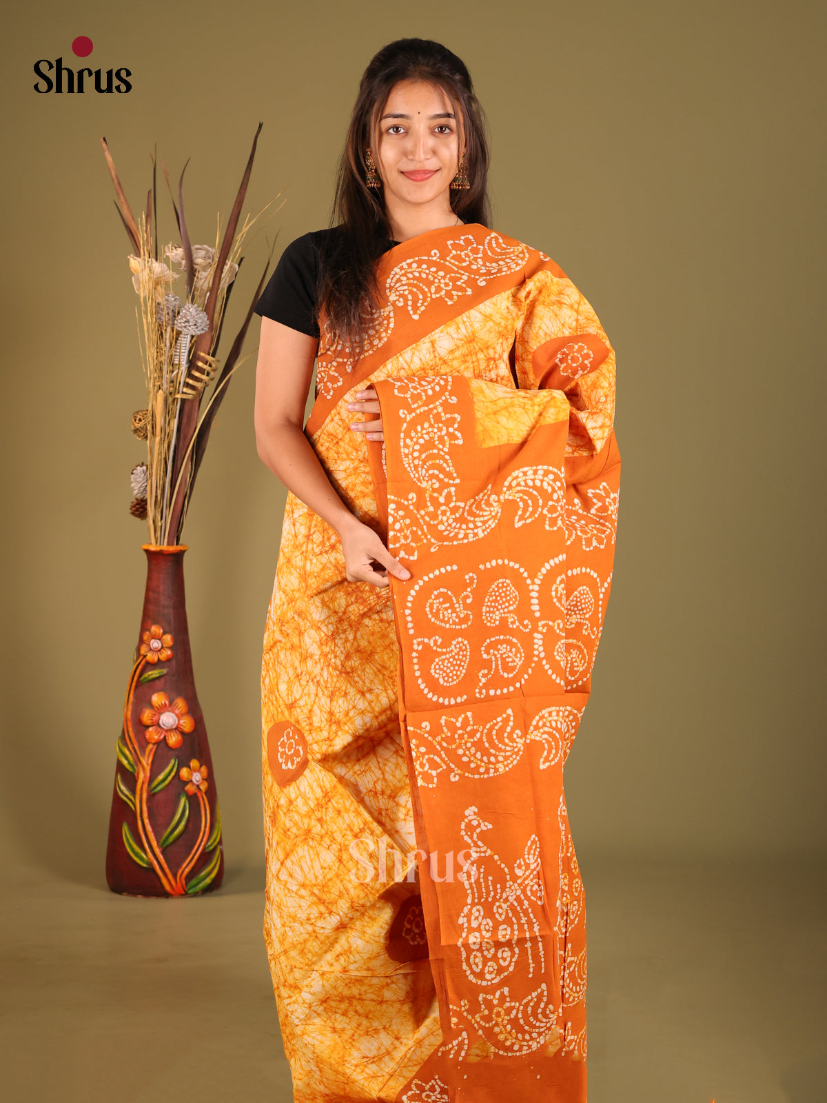 Orange & Yellow - Sungudi Cotton Saree