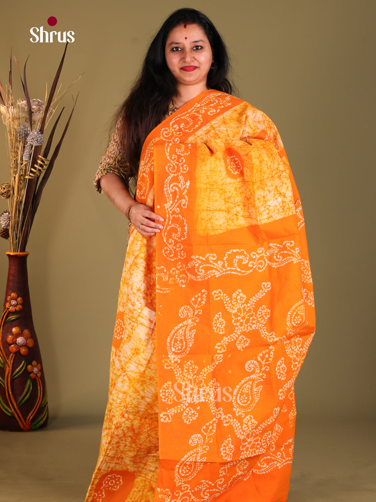 Yellow & Orange - Sungudi Cotton Saree - Shop on Shrus.com