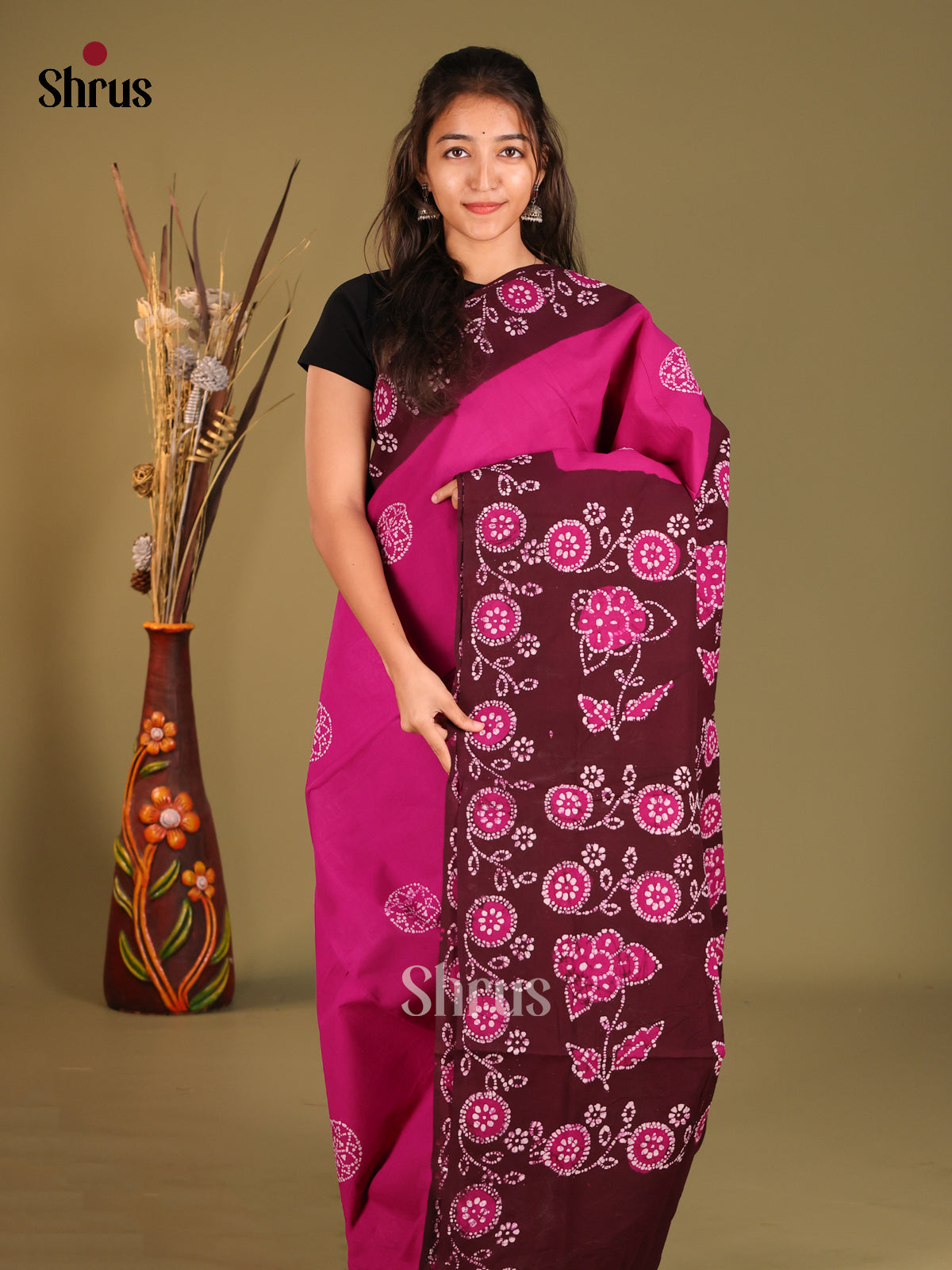 Pink & Maroon - Sungudi Cotton Saree