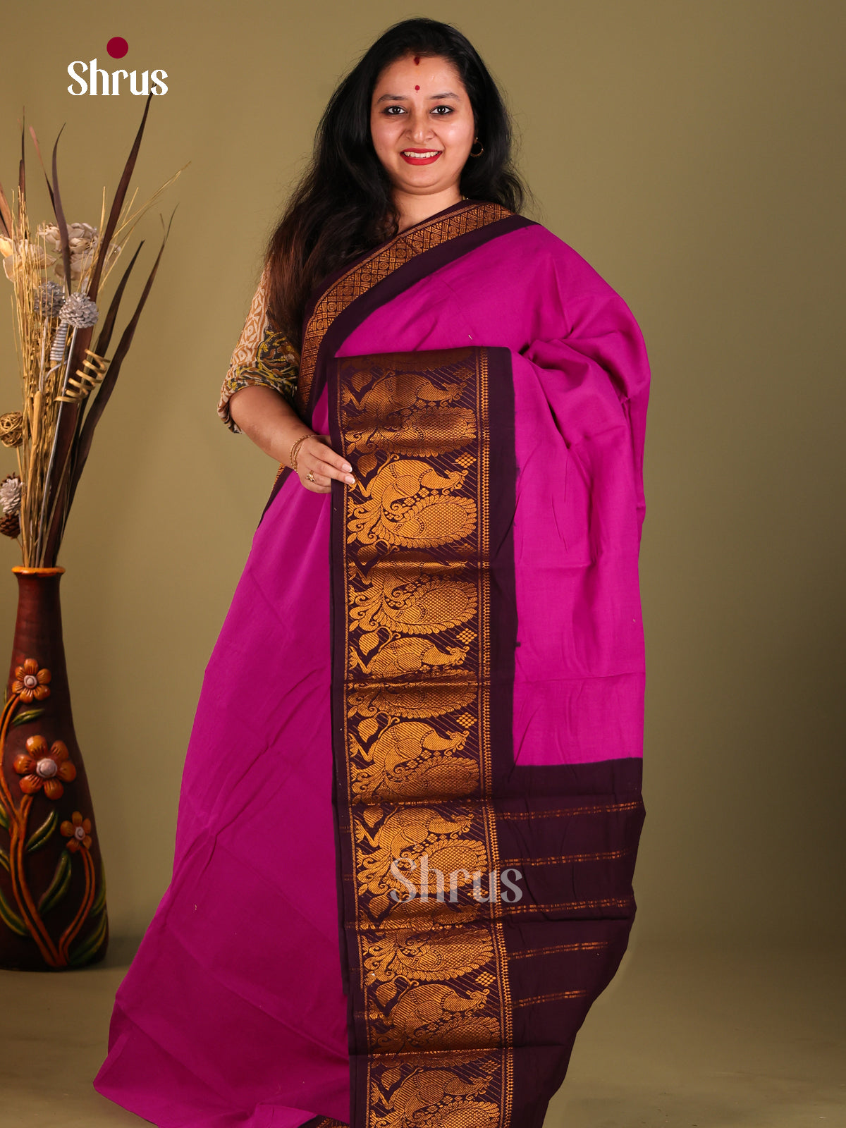 Pink & Brown - Sungudi Cotton Saree