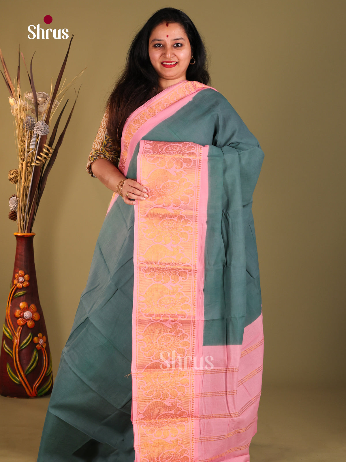 Green & Pink - Sungudi Cotton Saree - Shop on Shrus.com