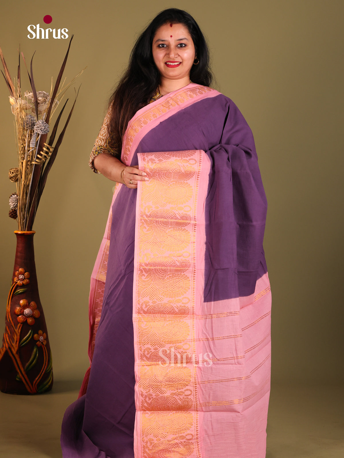 Violet & Pink - Sungudi Cotton Saree - Shop on Shrus.com