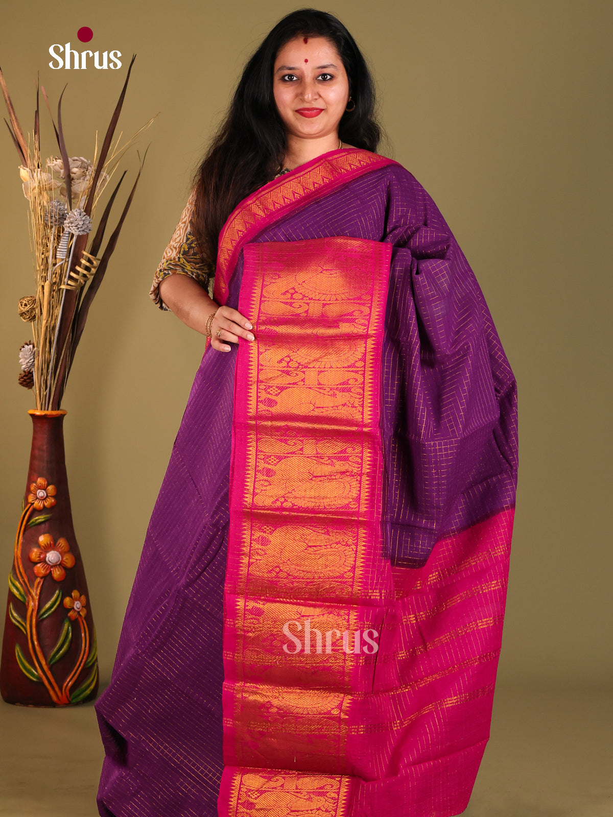 Violet & Pink- Sungudi Cotton Saree - Shop on Shrus.com