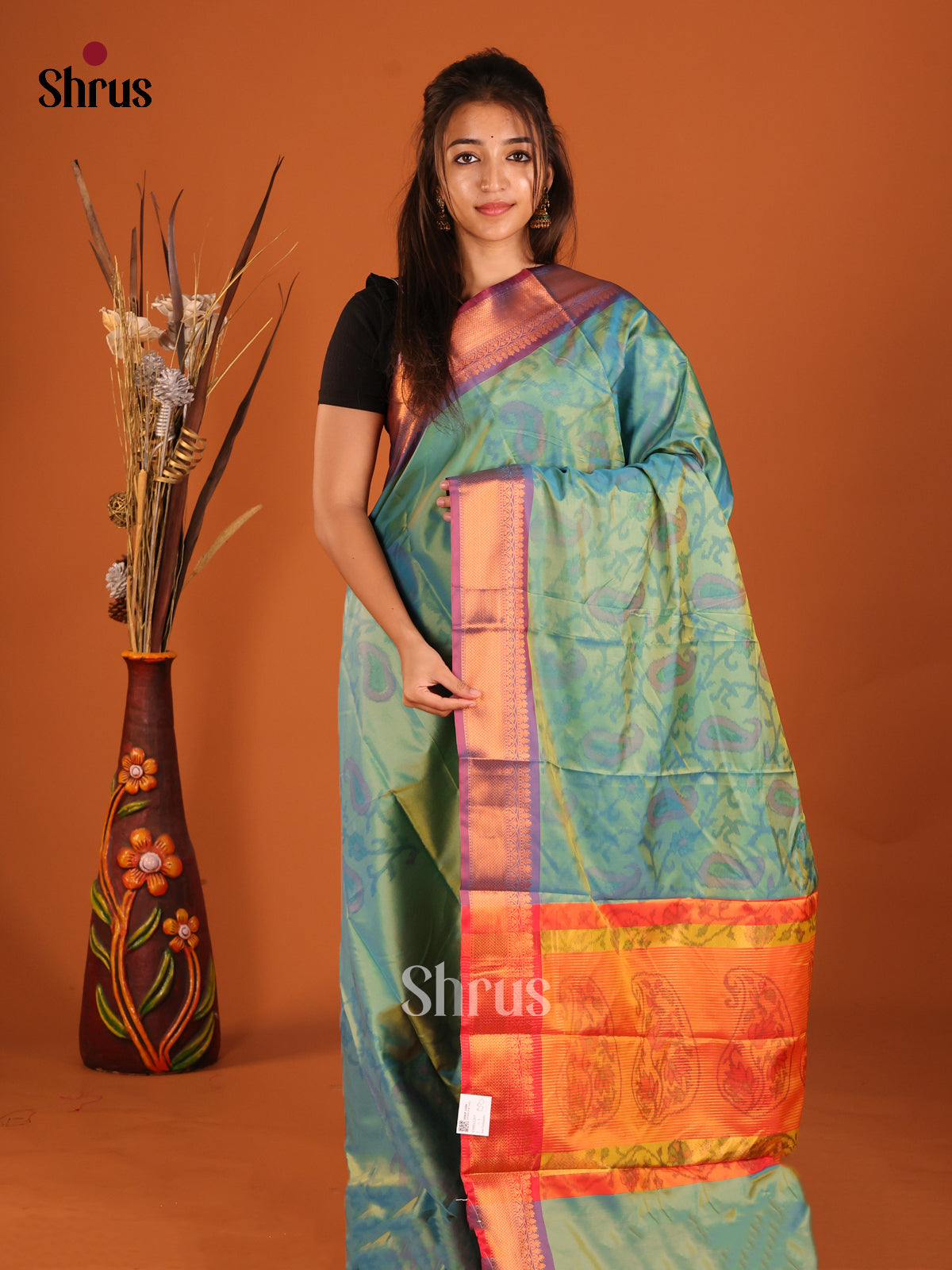 Green & Purple - Semi Pochampally Saree - Shop on Shrus.com