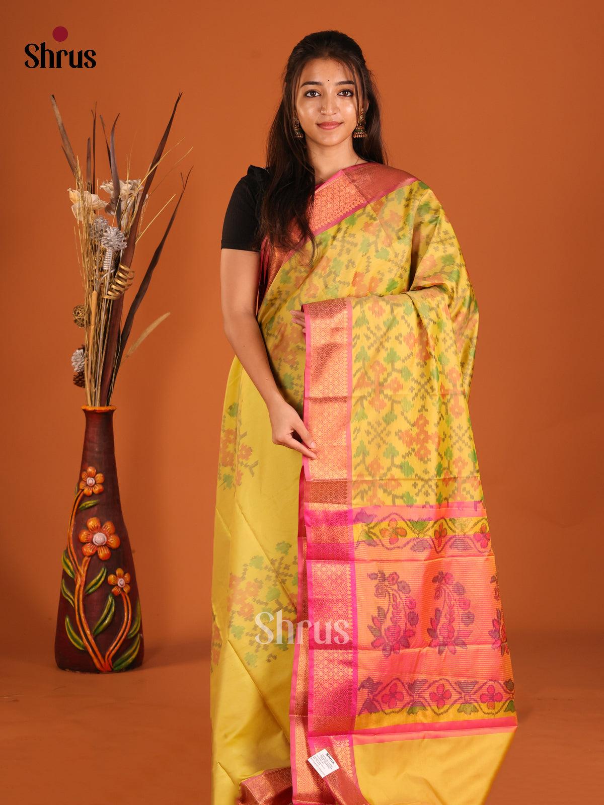 Yellow & Pink - Semi Pochampally Saree