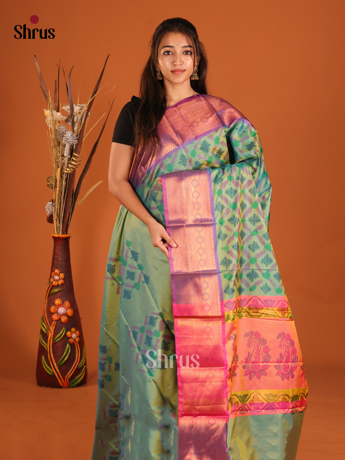 DHS11262 - Semi Pochampally Saree - Shop on Shrus.com