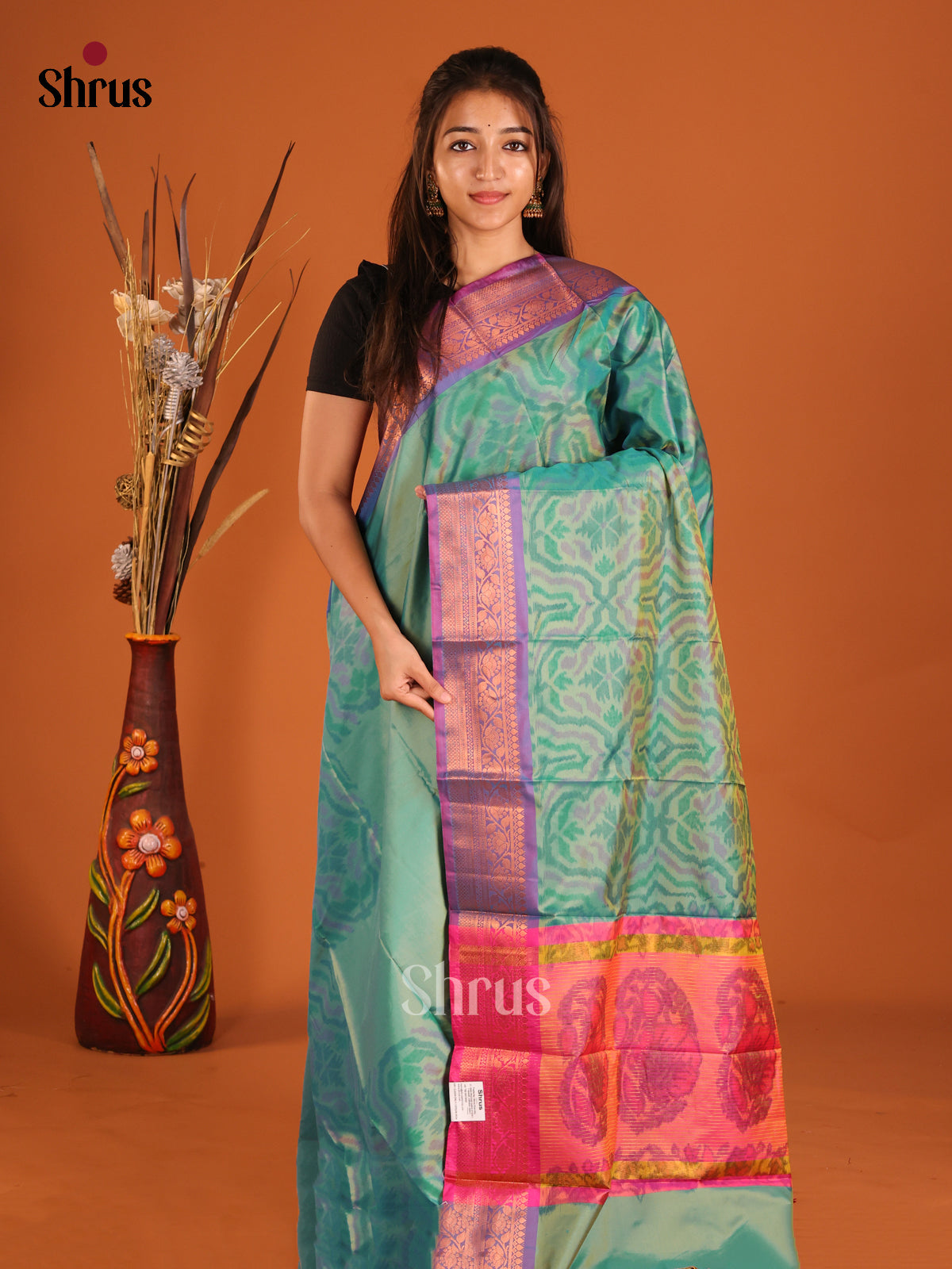Green & Purple - Semi Pochampally Saree - Shop on Shrus.com