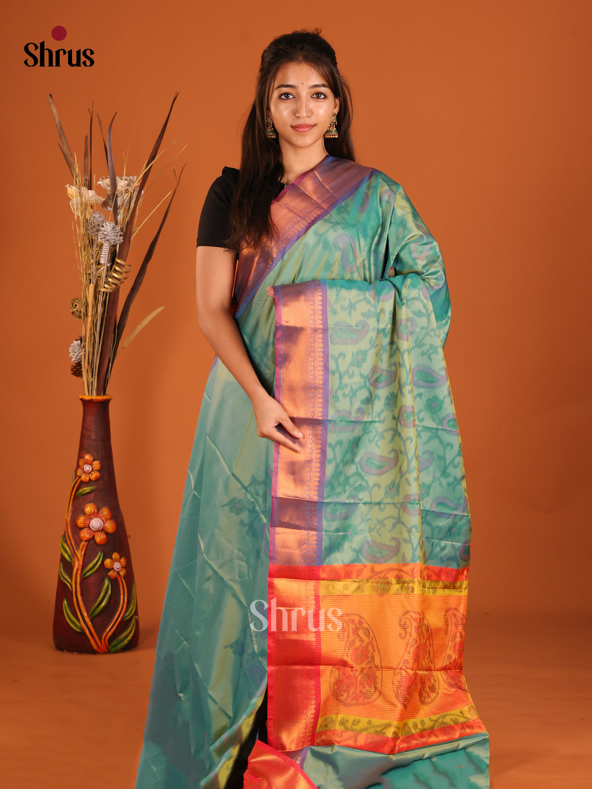 Green & Purple - Semi Pochampally Saree - Shop on Shrus.com