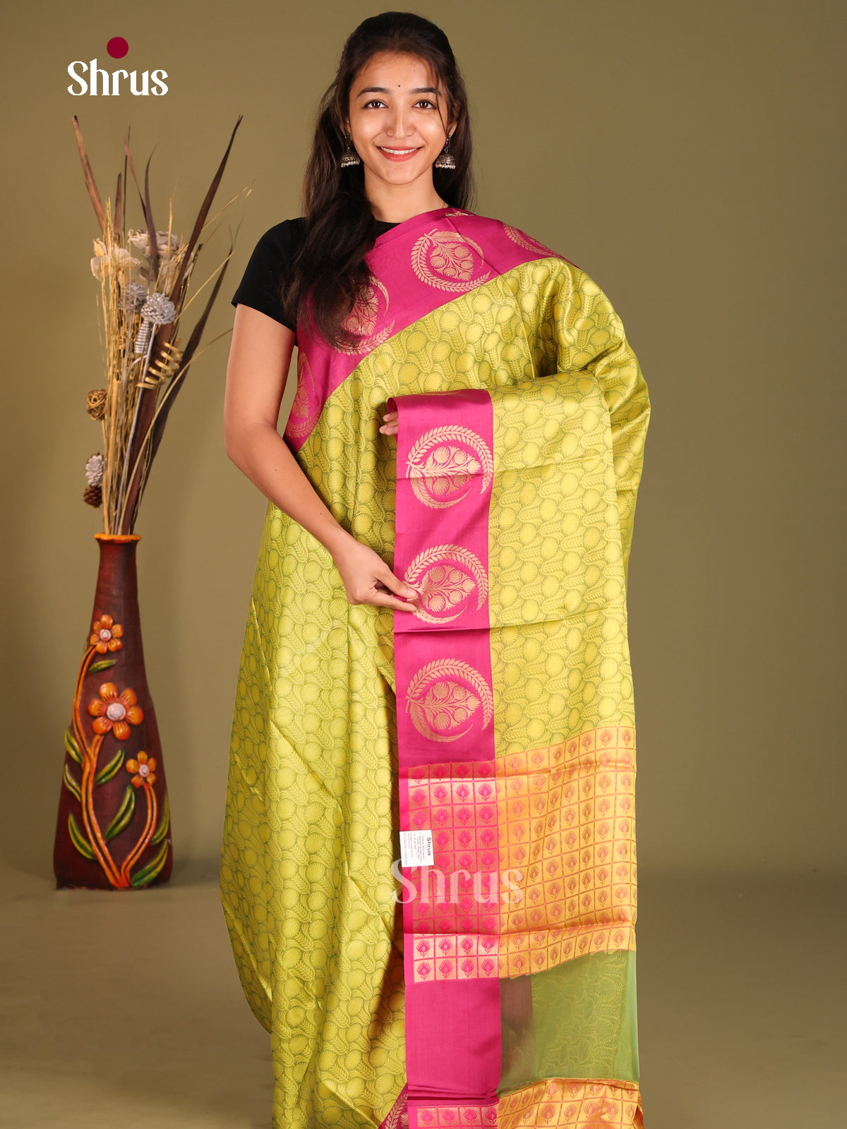 Green & Pink - Tanchoi Saree - Shop on Shrus.com