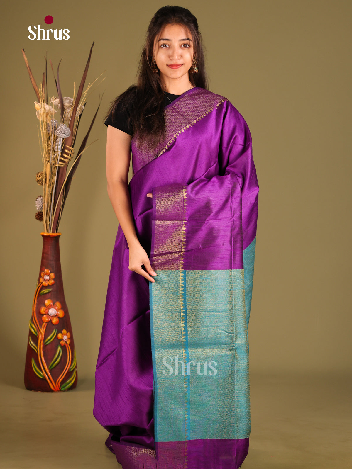 Vadamalli & Blue- Semi Rawsilk Saree - Shop on Shrus.com