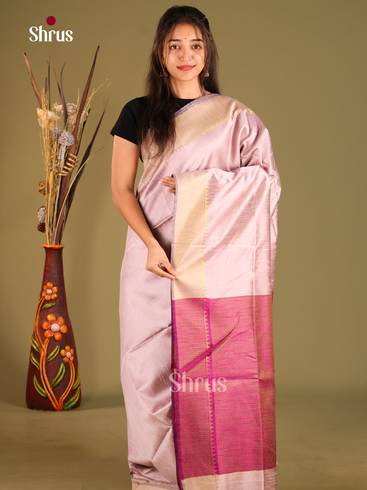 Mild Lavender & Pink - Semi Rawsilk Saree - Shop on Shrus.com