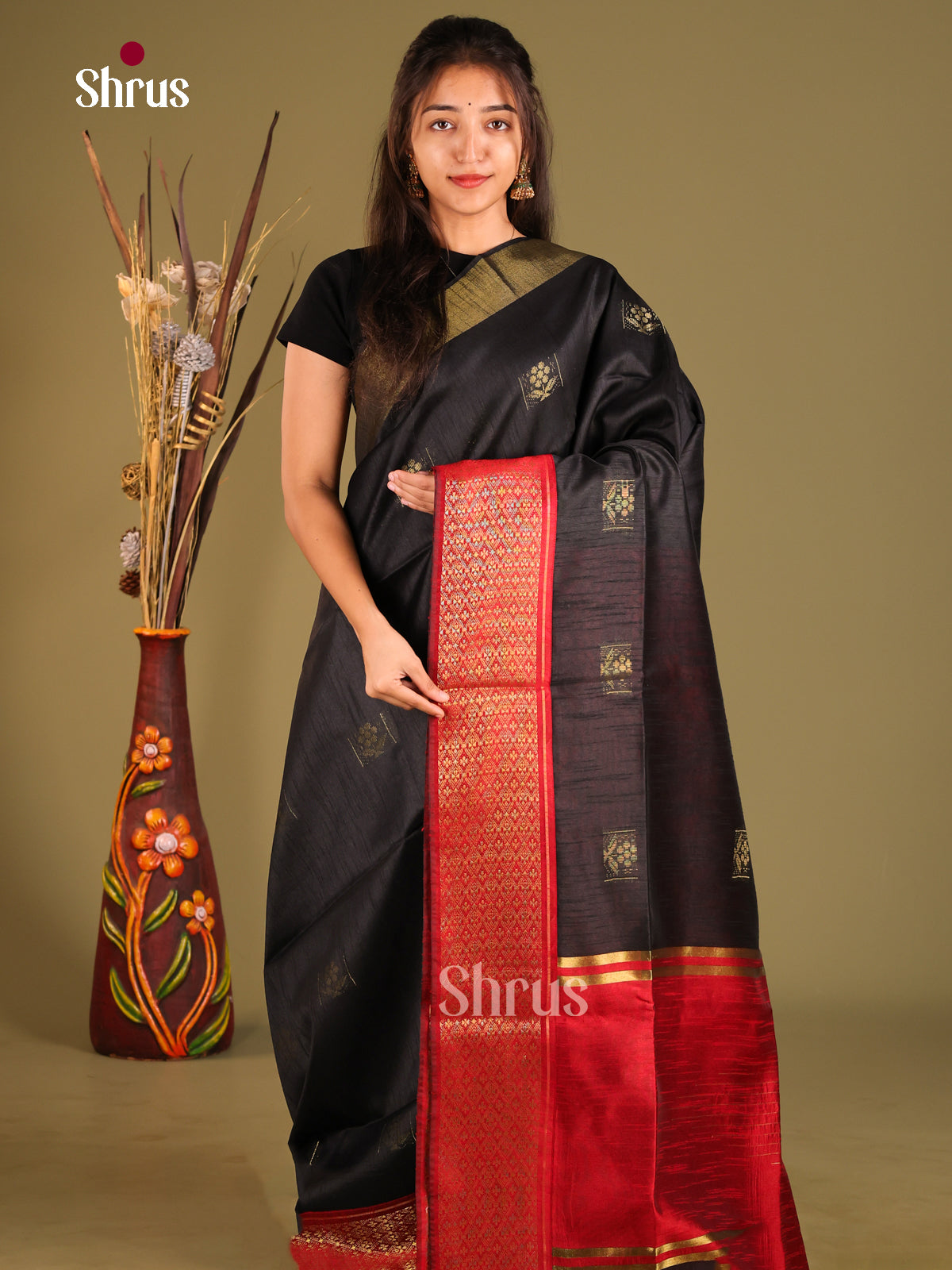 Black & Red - Semi Rawsilk Saree