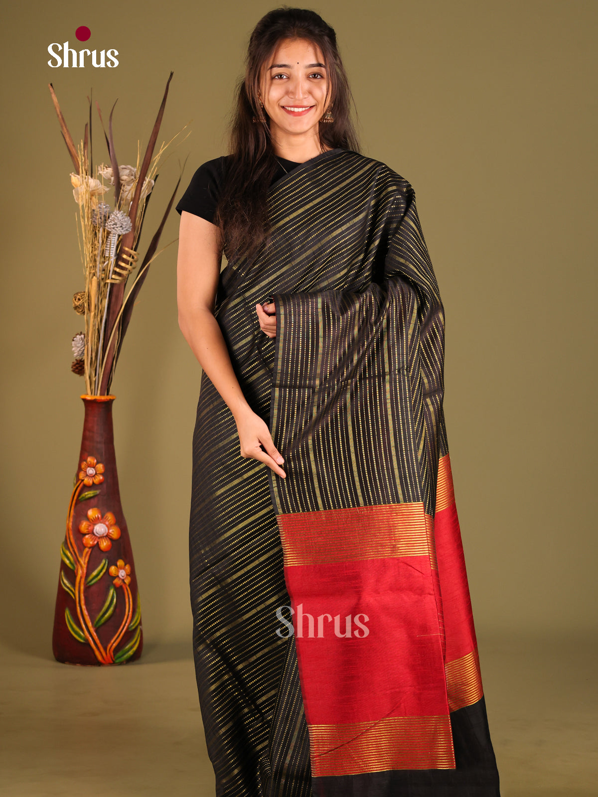 Black & Red - Semi Rawsilk Saree