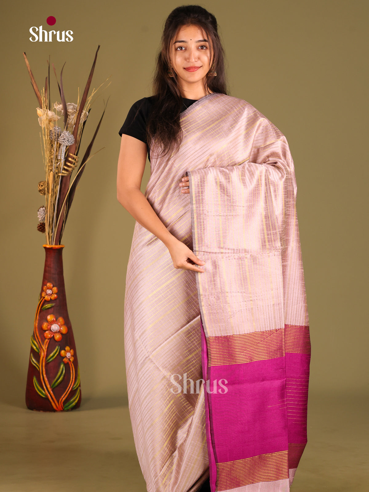 Mild Lavender & Pink - Semi Rawsilk Saree - Shop on Shrus.com
