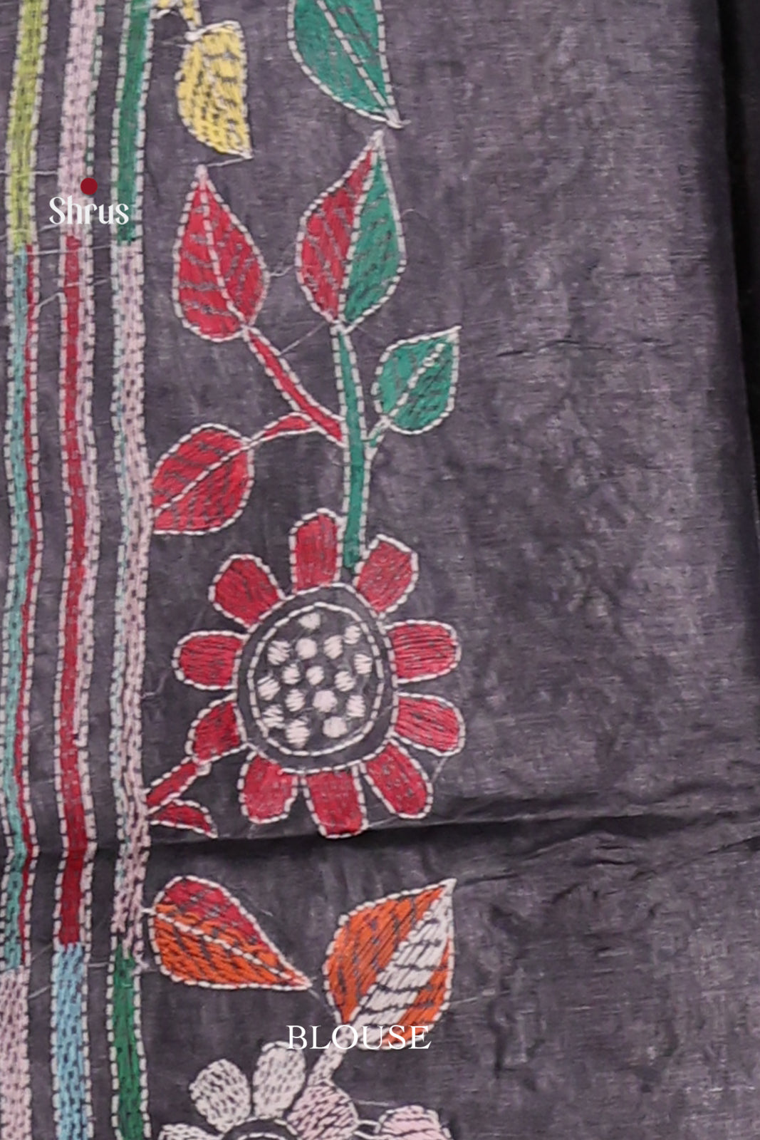 Unique Charcoal Grey Saree with Floral Embroidery - Shop on Shrus.com