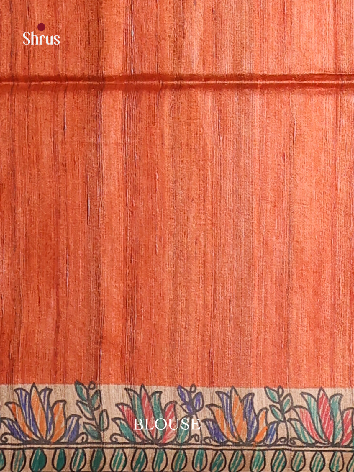 Classic Rust Orange Tussar Silk Saree with Hand-Painted Madhubani Motifs