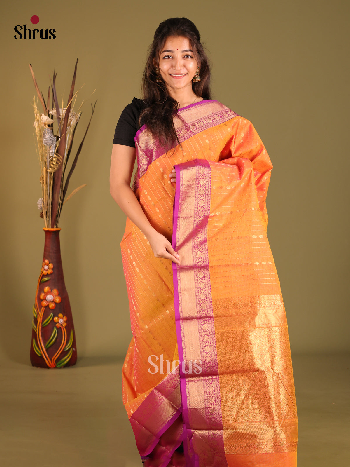 Orange & Purple - Chettinad Cotton Saree