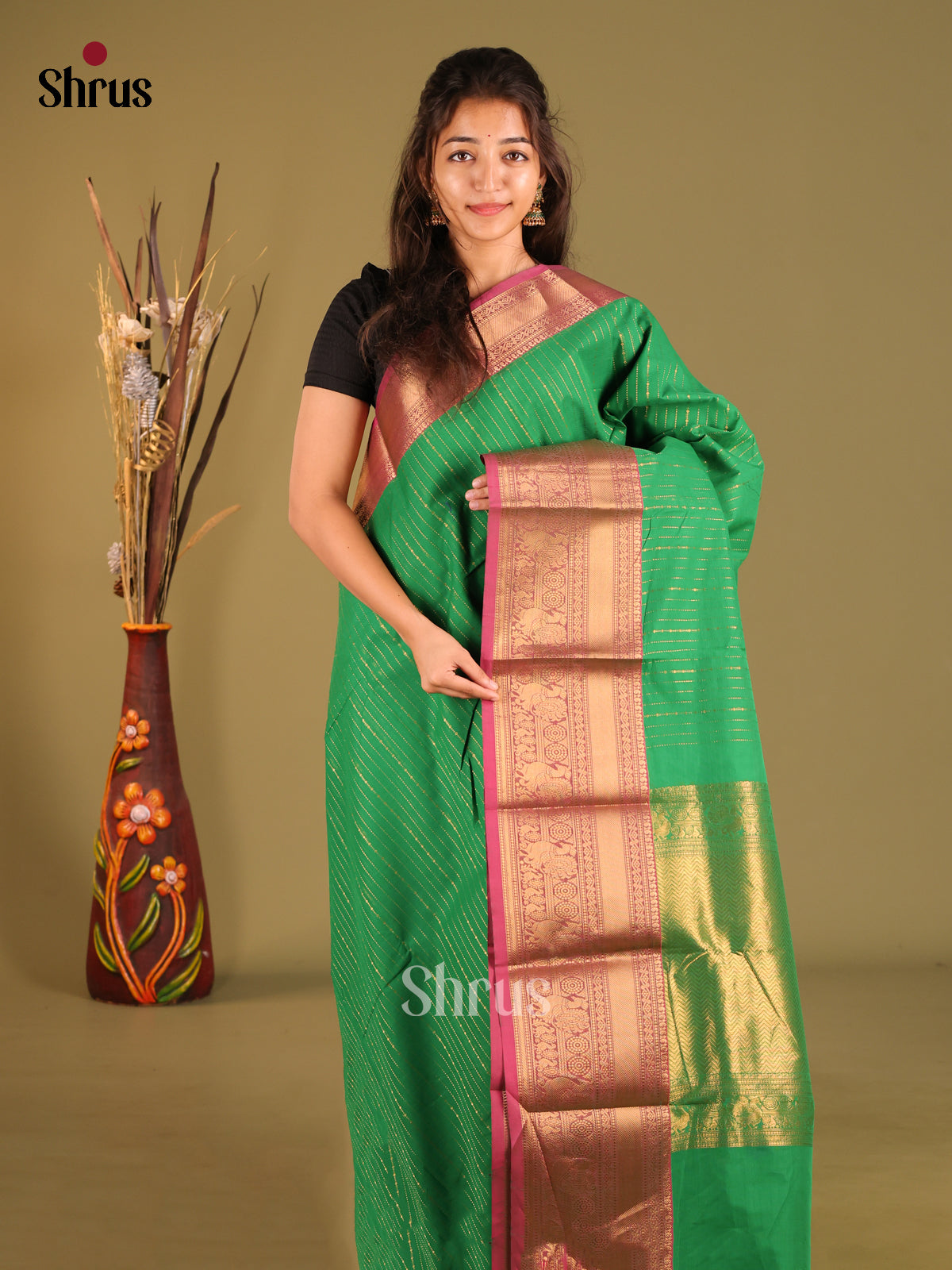Green & Maroon- Chettinad Cotton Saree