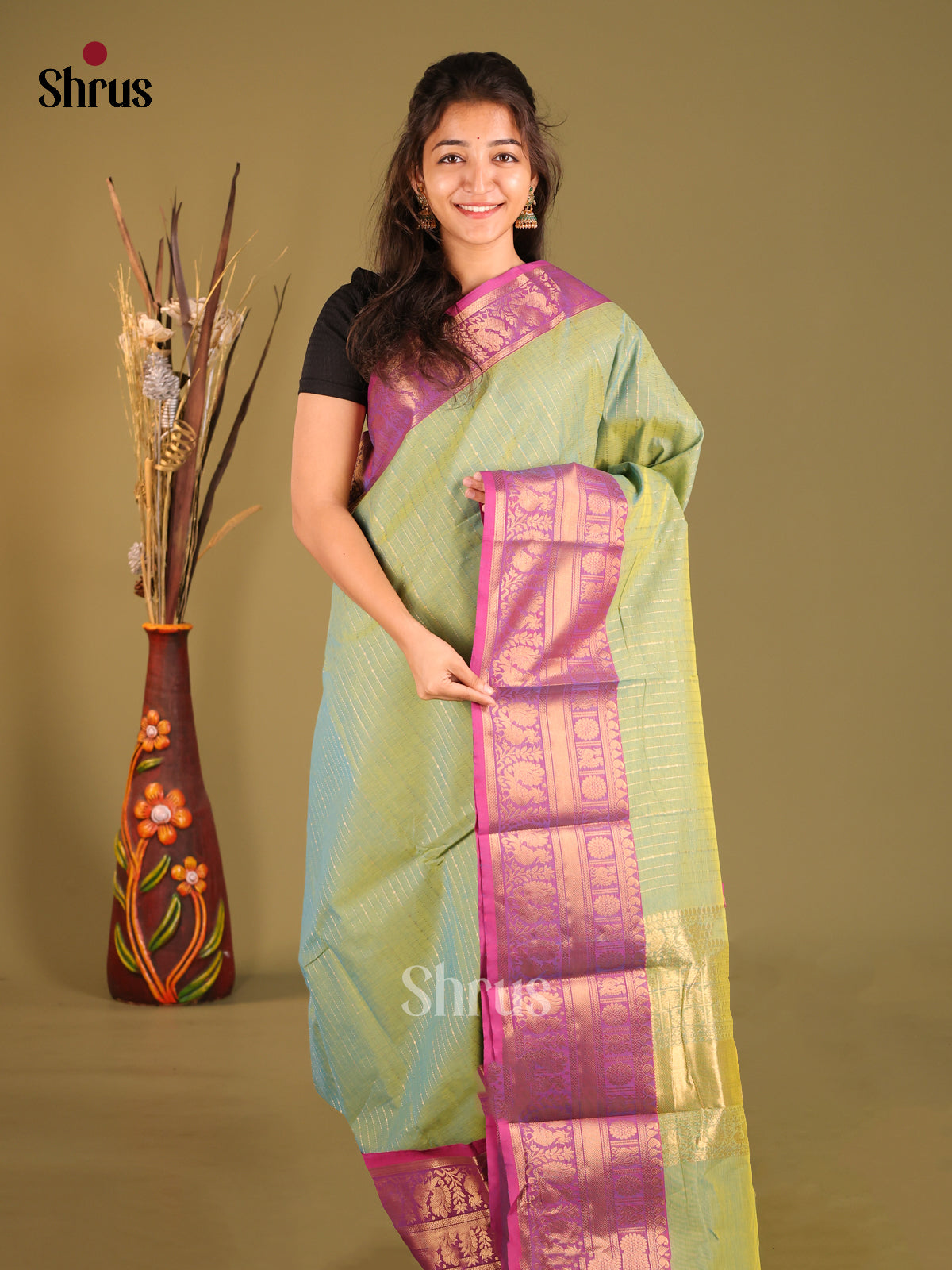 Pista Green & Purple - Chettinad Cotton Saree