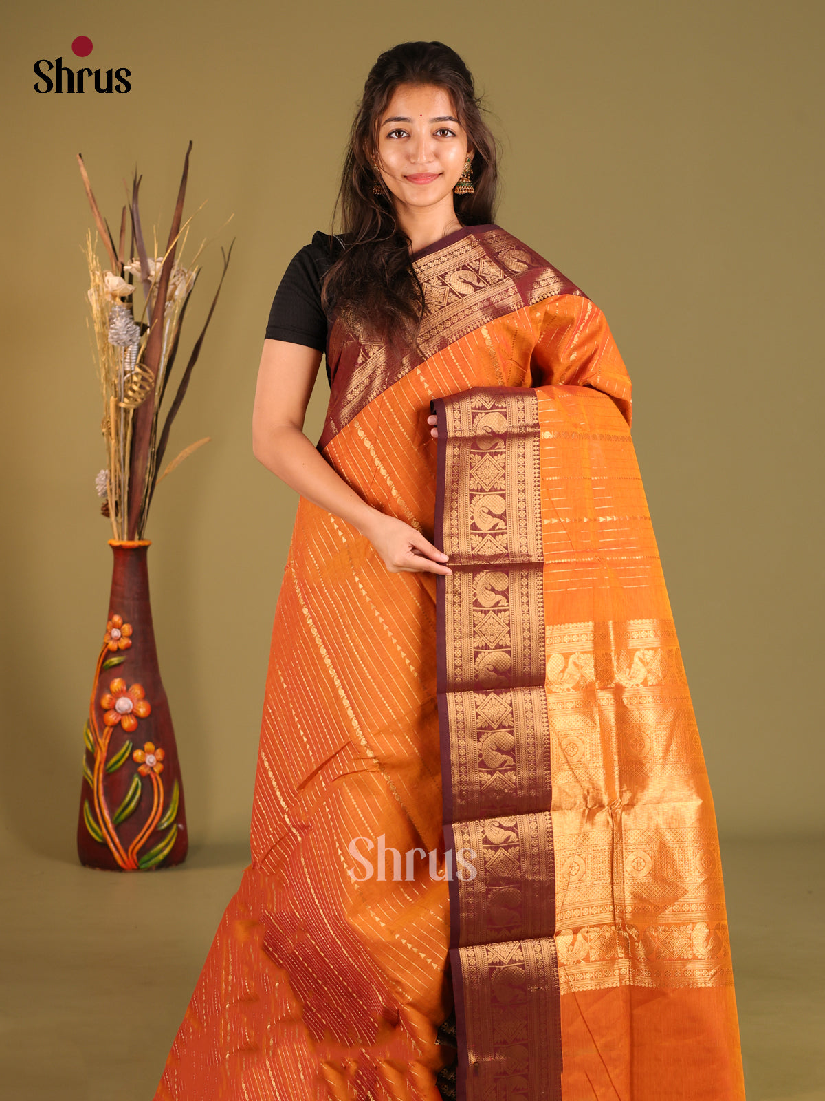 Orange & Maroon- Chettinad Cotton Saree