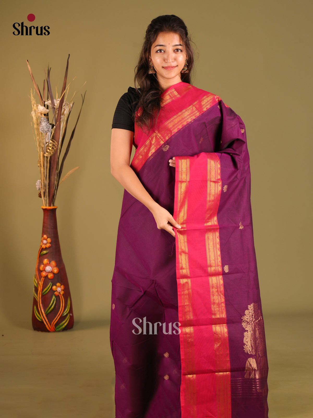 Violet & Pink - Chettinad Cotton Saree