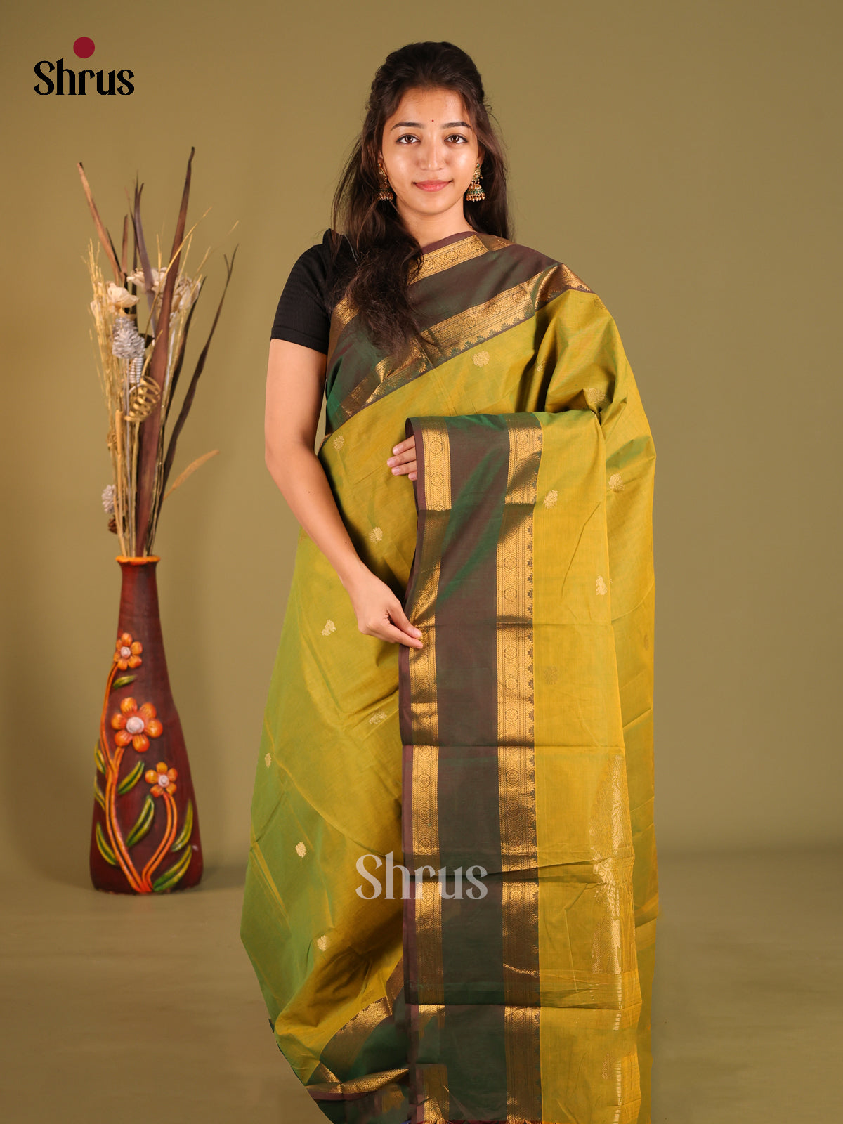 Mehandi Green & Green - Chettinad Cotton Saree
