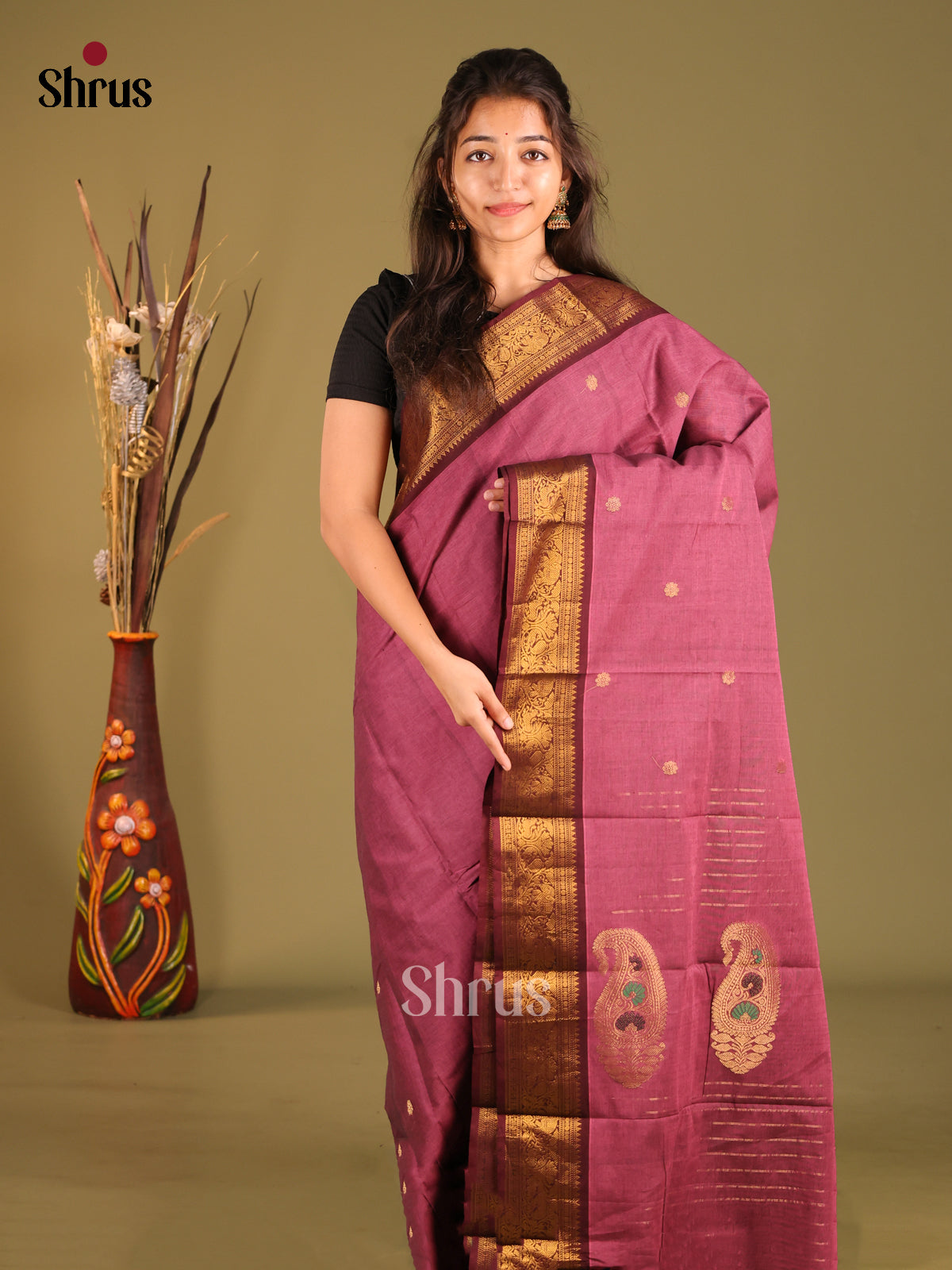 Onion Pink & Maroon- Chettinad Cotton Saree