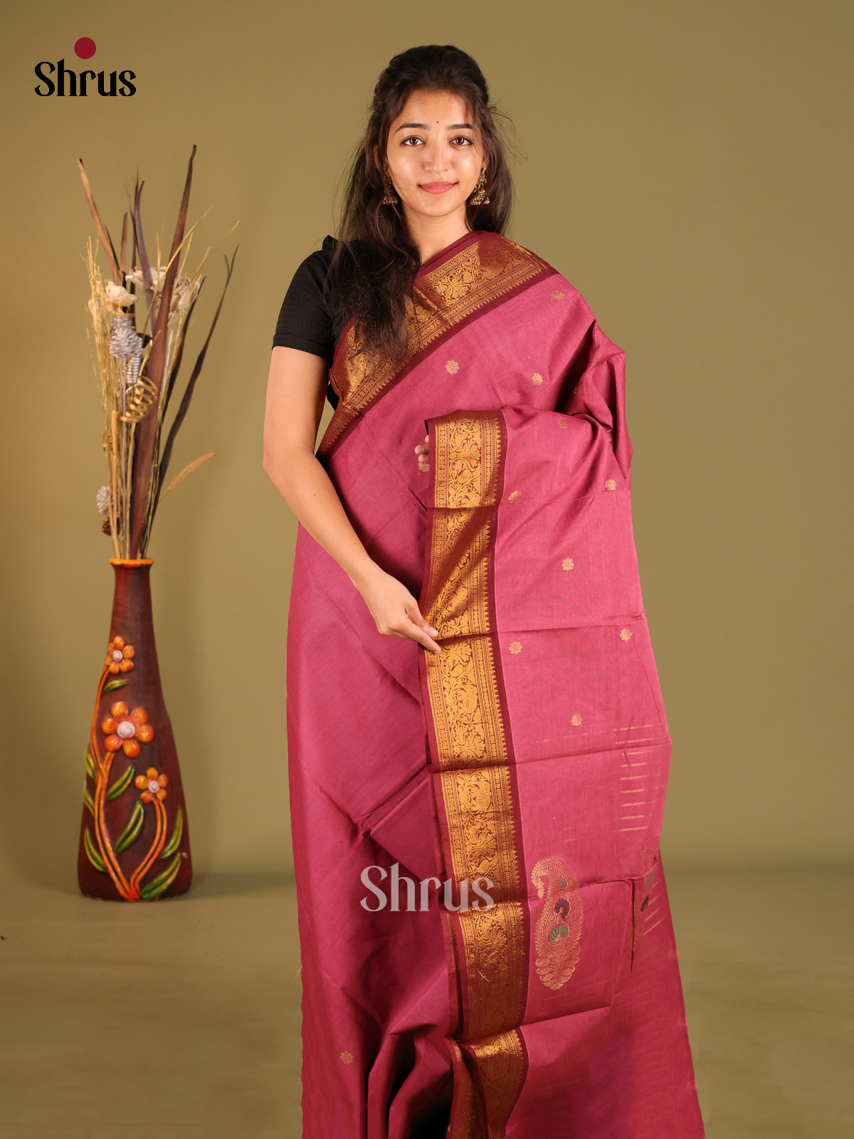 Lotus Pink & Maroon - Chettinad Cotton Saree