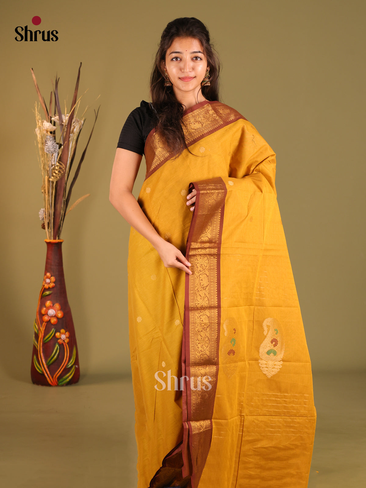 Mustard & Maroon - Chettinad Cotton Saree