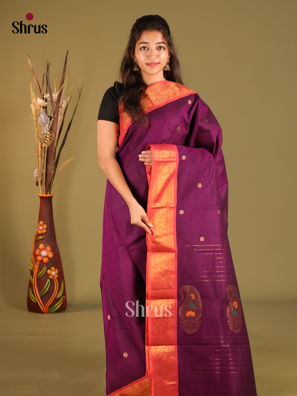 Purple & Orange - Chettinad Cotton Saree