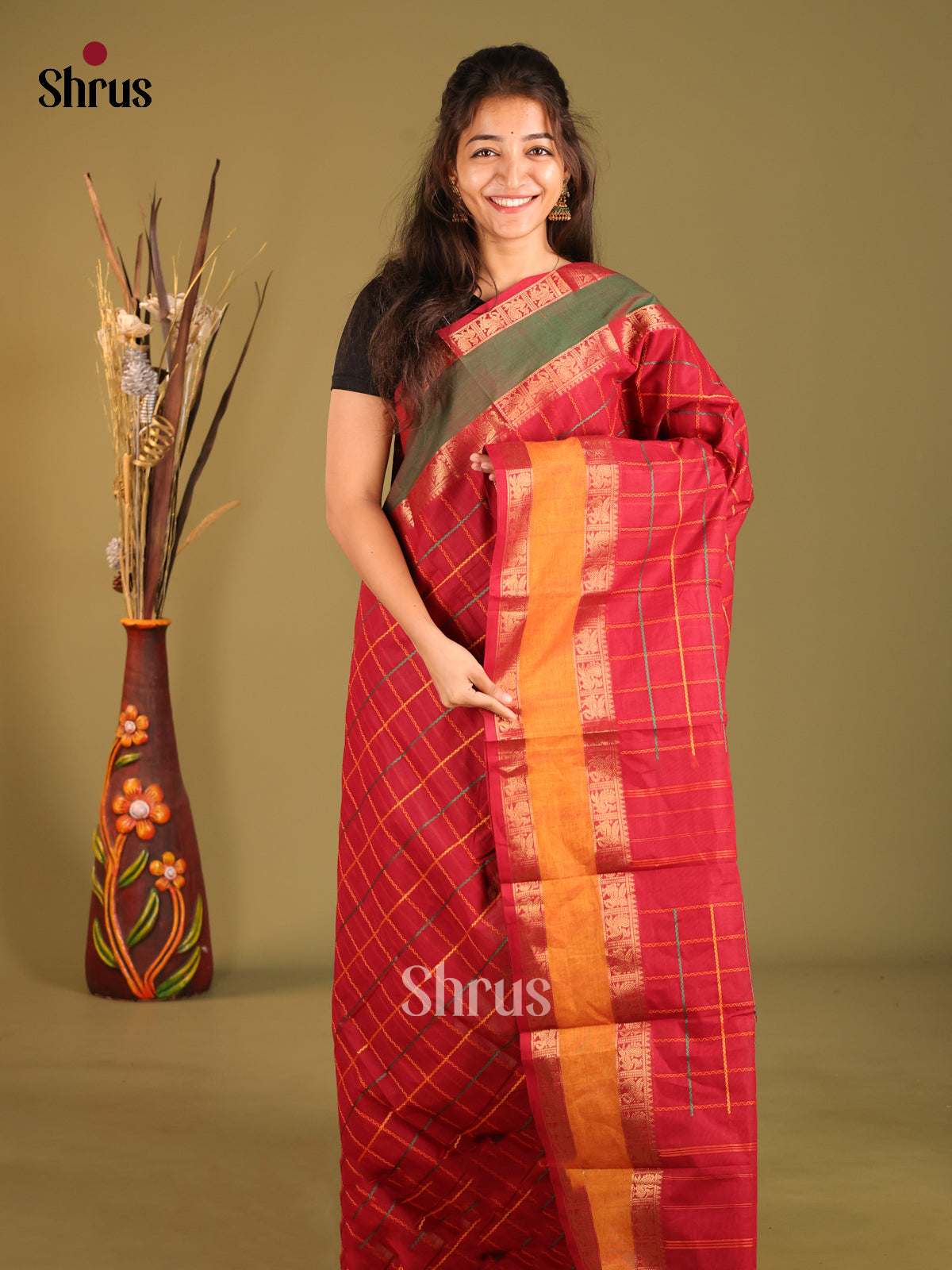 Red & Green- Chettinad Cotton Saree