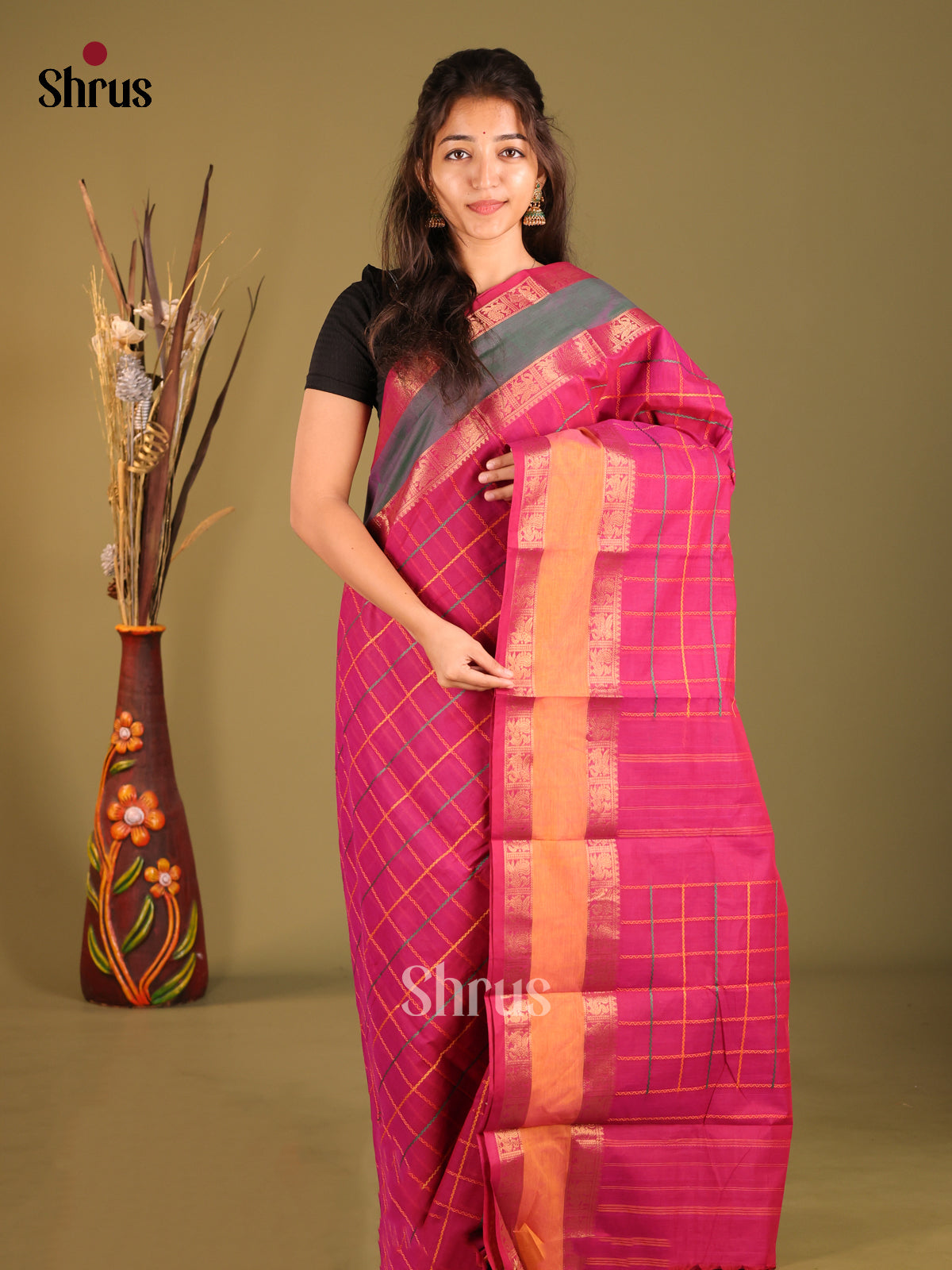 Pink & Grey - Chettinad Cotton Saree