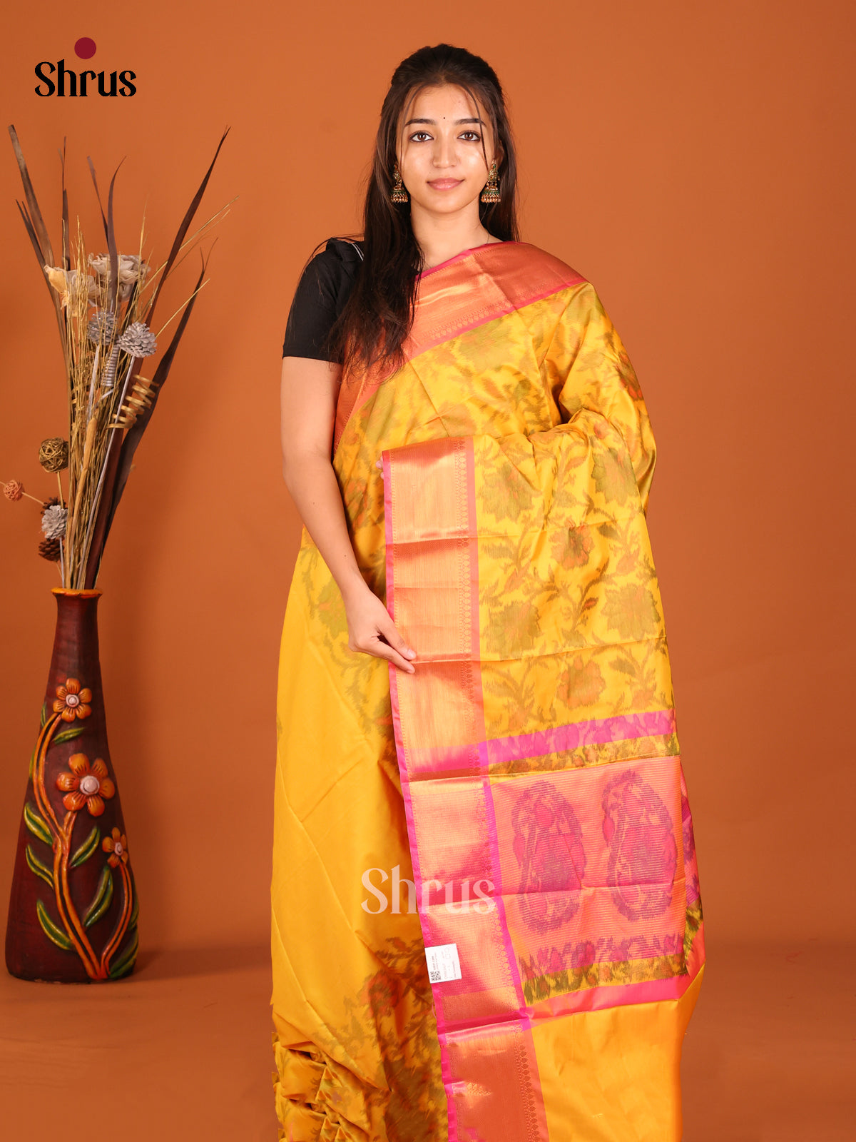 Yellow & Pink - Semi Pochampally Saree - Shop on Shrus.com