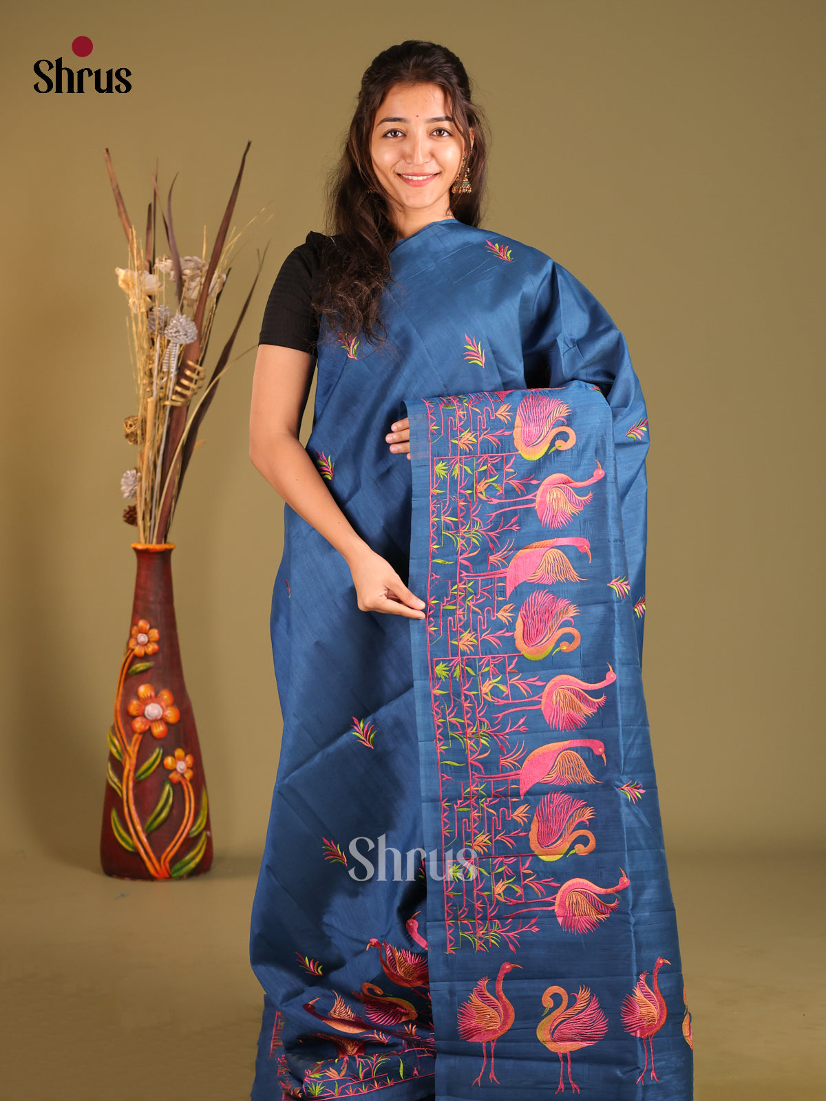 Blue - Semi Rawsilk Saree