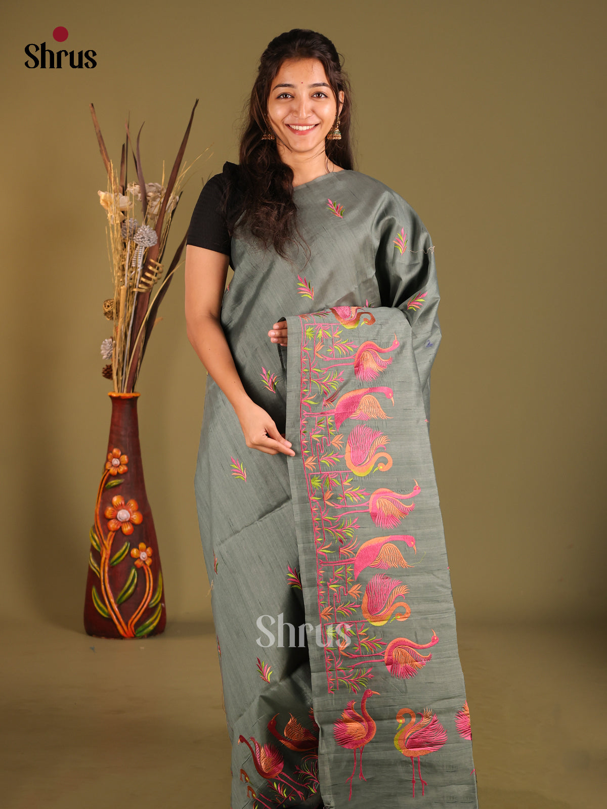 Grey - Semi Rawsilk Saree