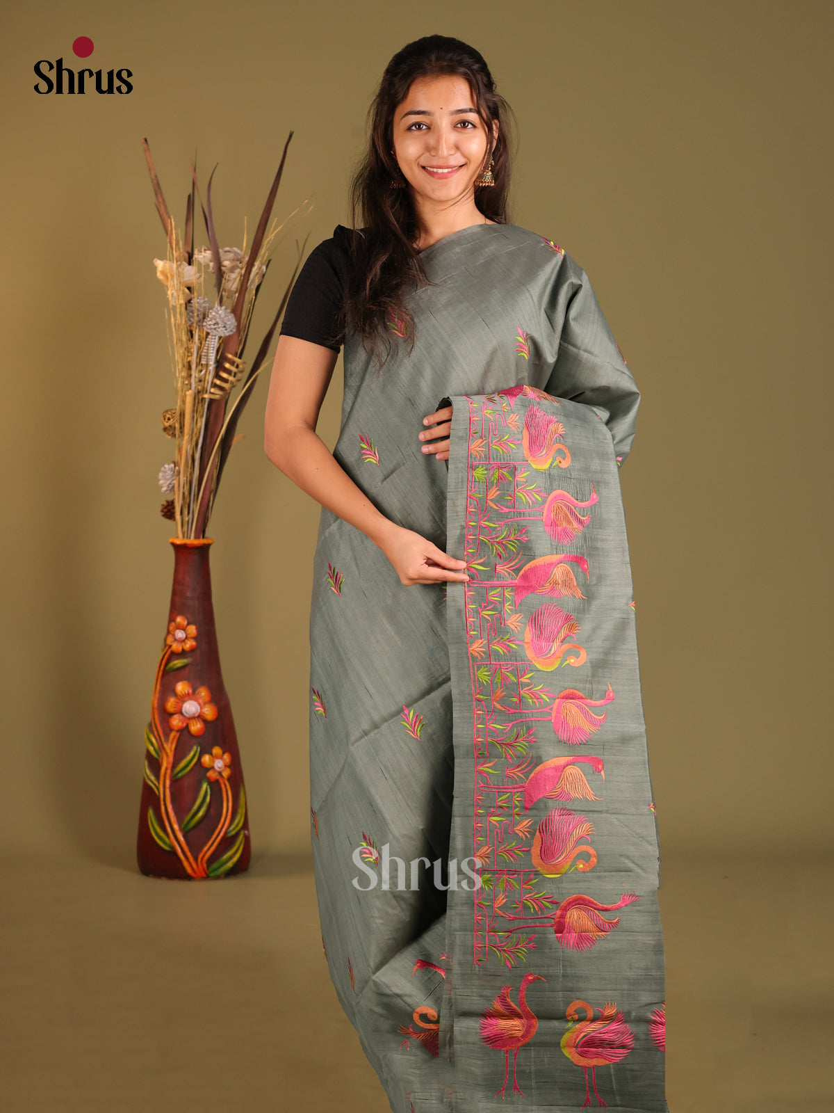 Grey - Semi Rawsilk Saree