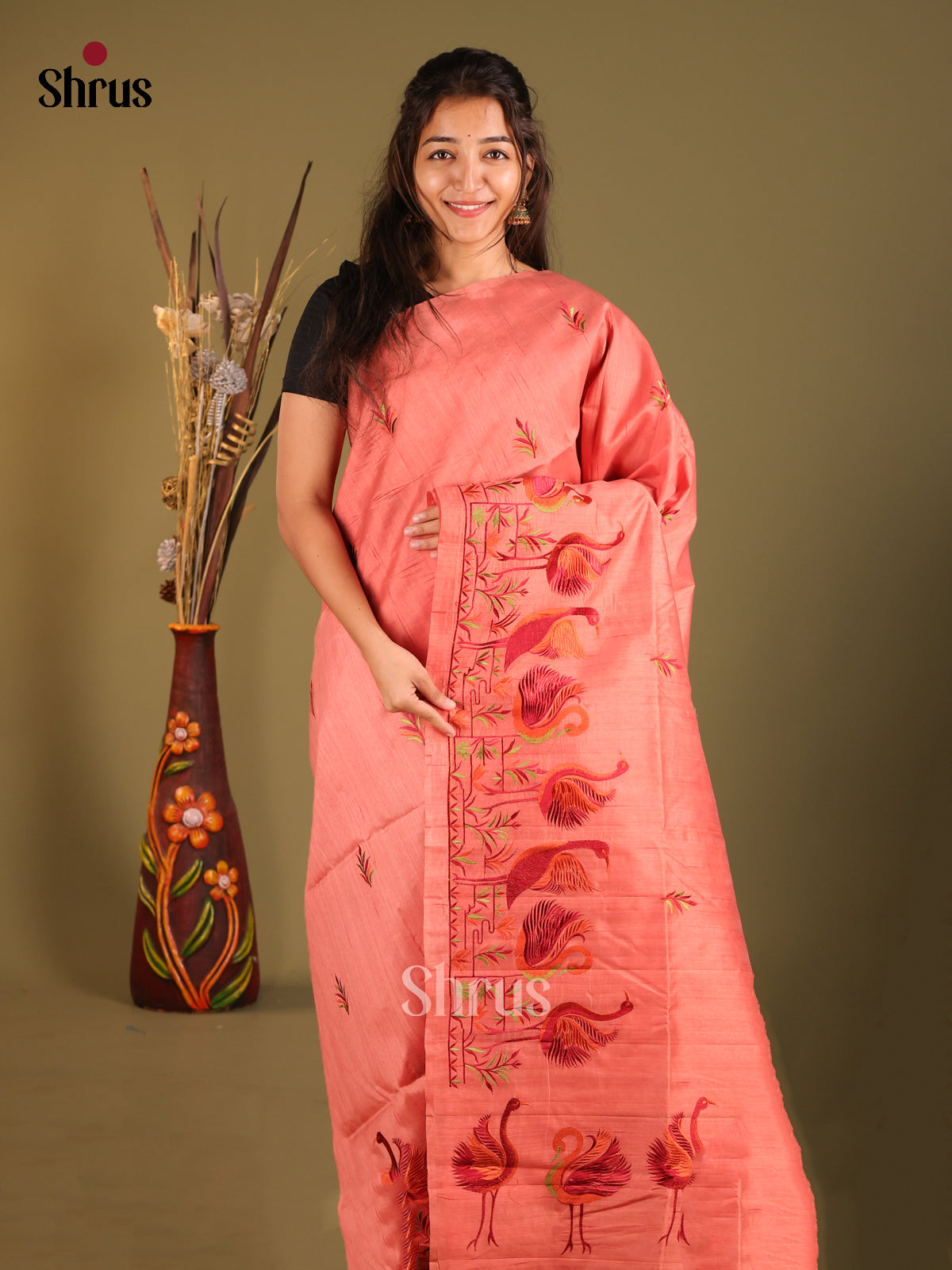 Peach - Semi Rawsilk Saree