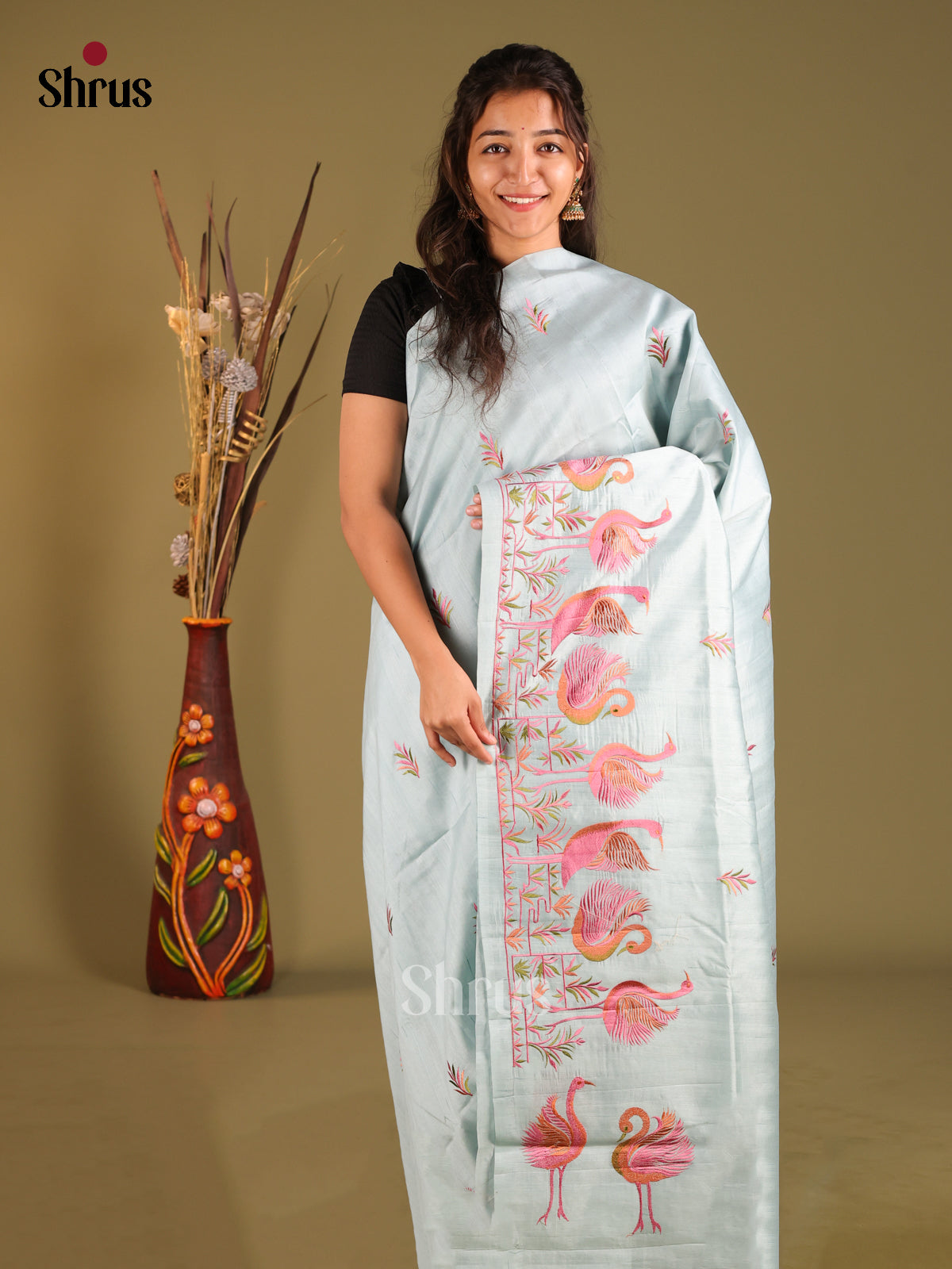 Light Blue - Semi Rawsilk Saree - Shop on Shrus.com