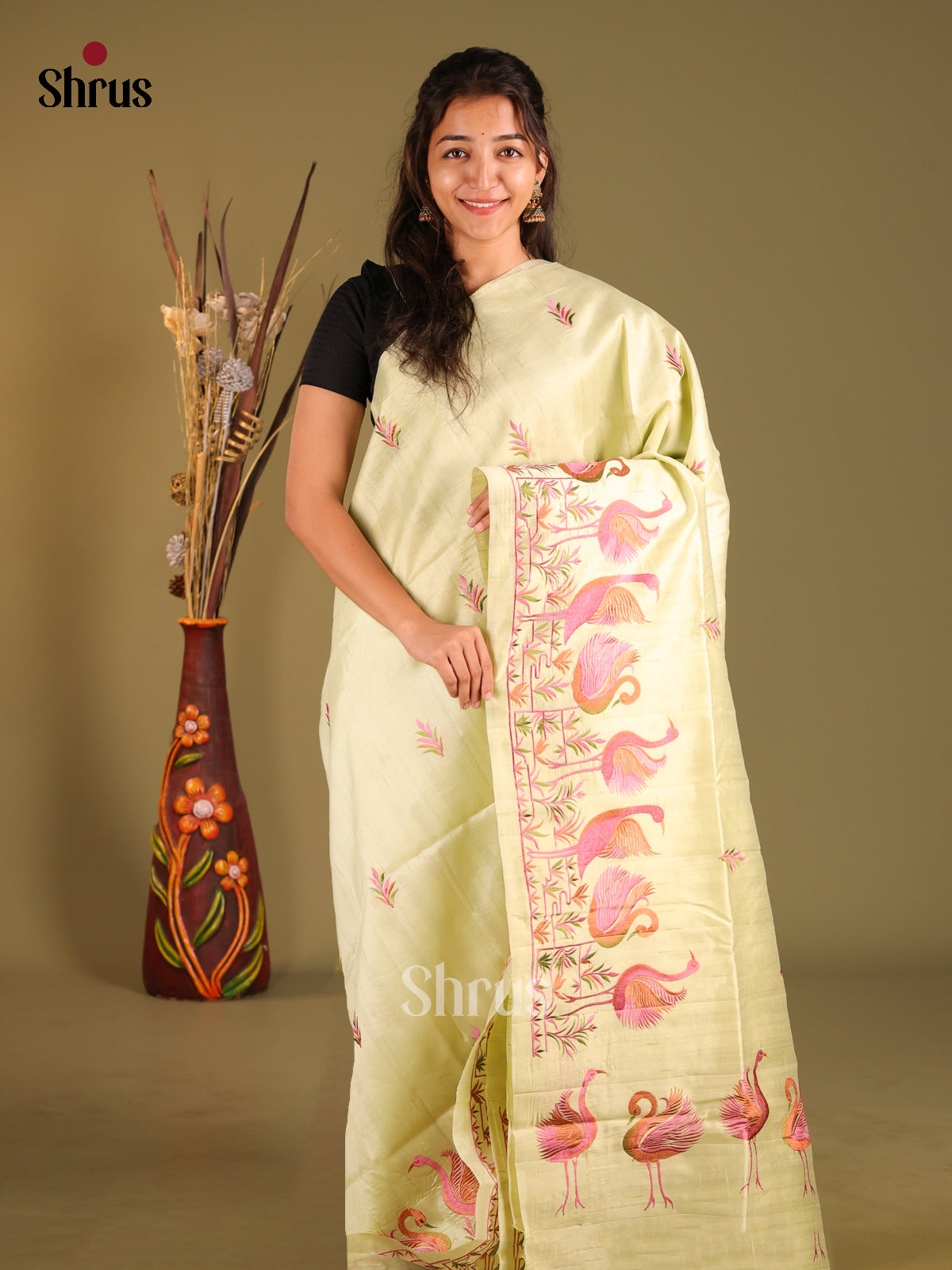 Light Green - Semi Rawsilk Saree - Shop on Shrus.com