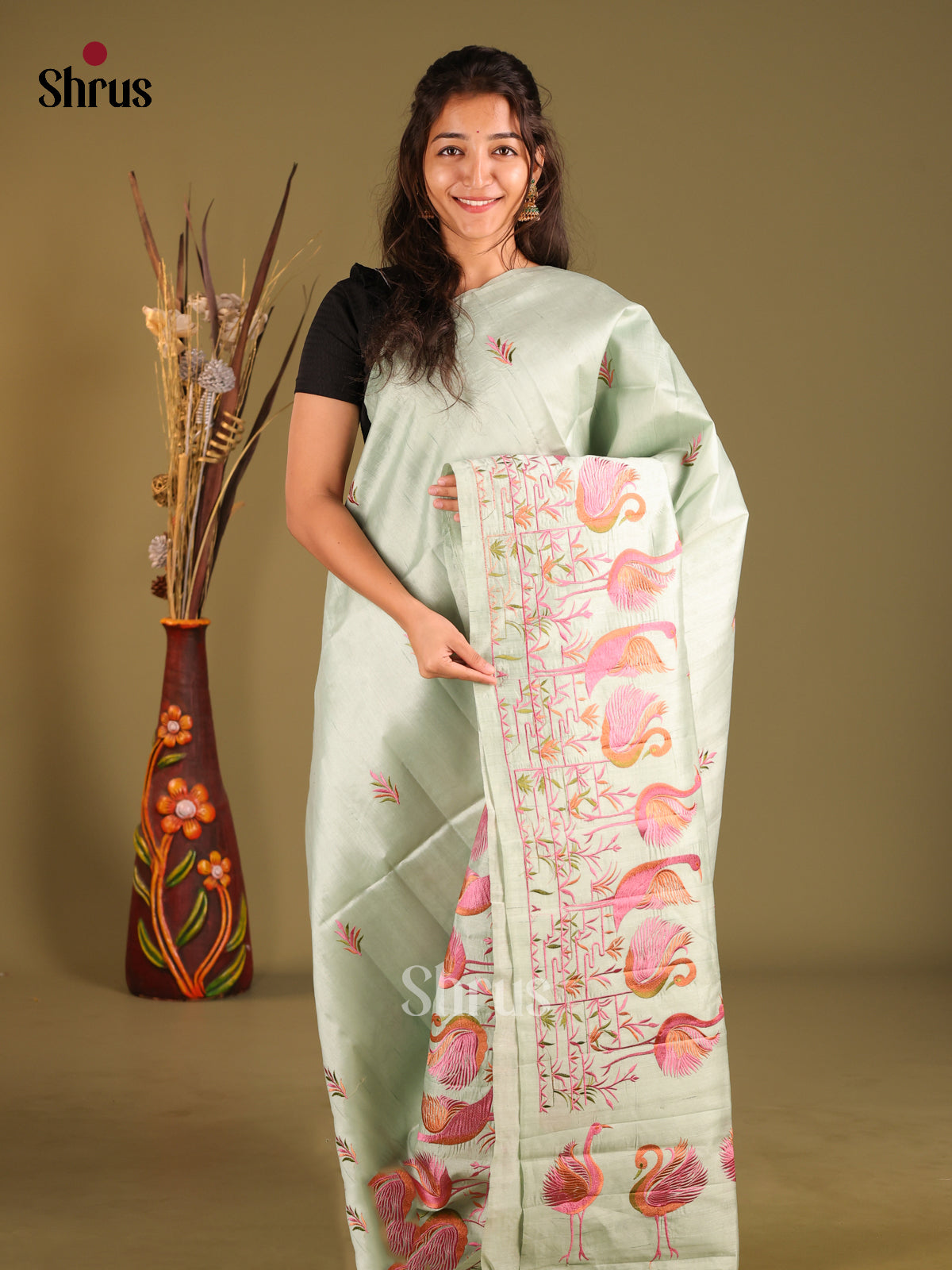 Mint Green - Semi Rawsilk Saree