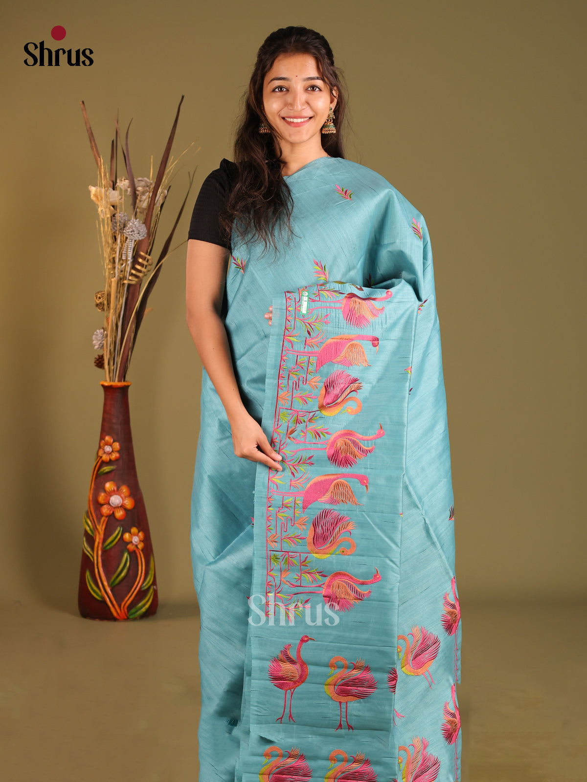 Blue - Semi Rawsilk Saree