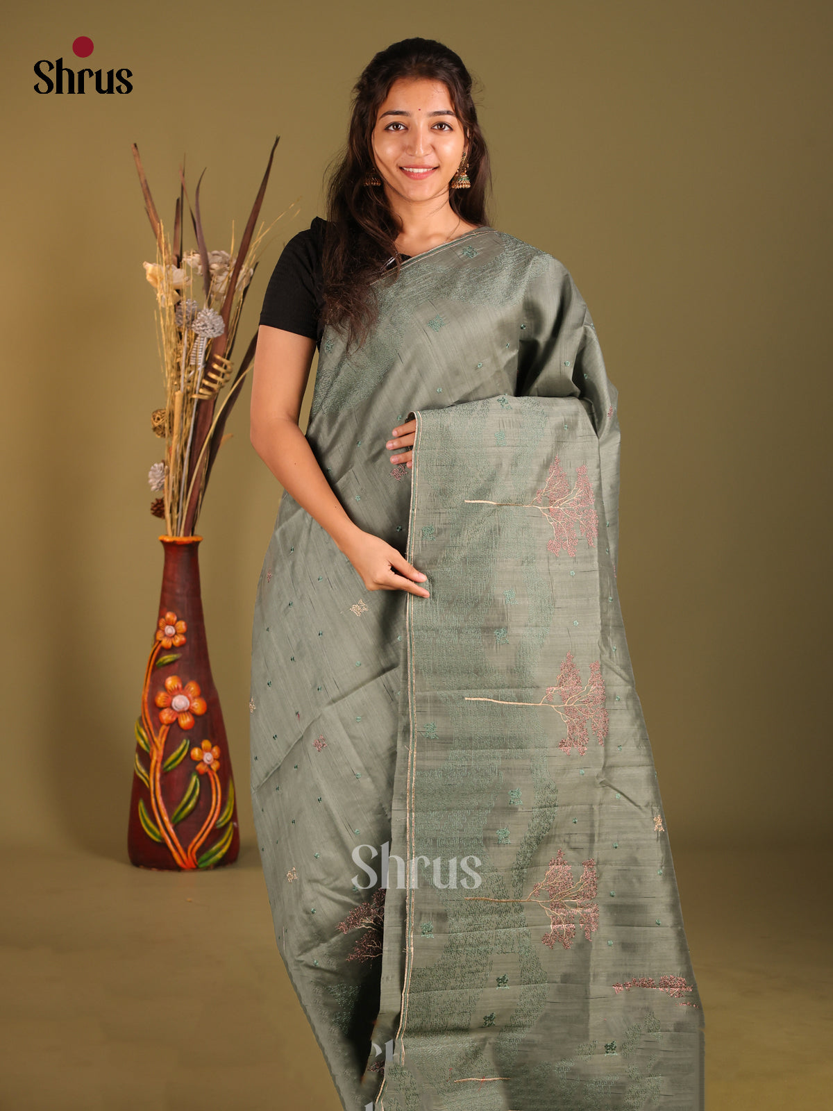 Grey - Semi Rawsilk Saree - Shop on Shrus.com
