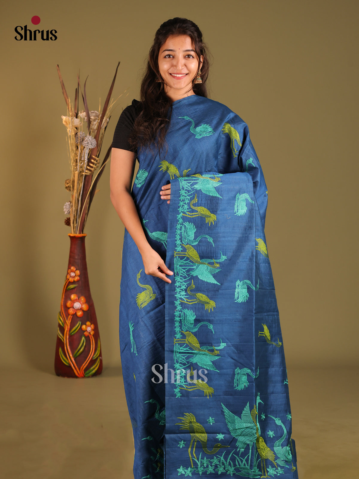 Blue - Semi Rawsilk Saree
