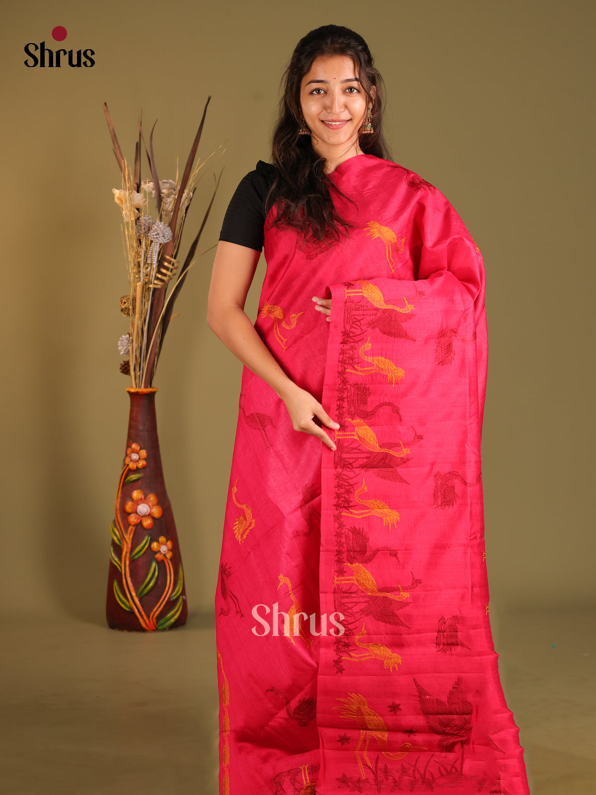 Red - Semi Rawsilk Saree