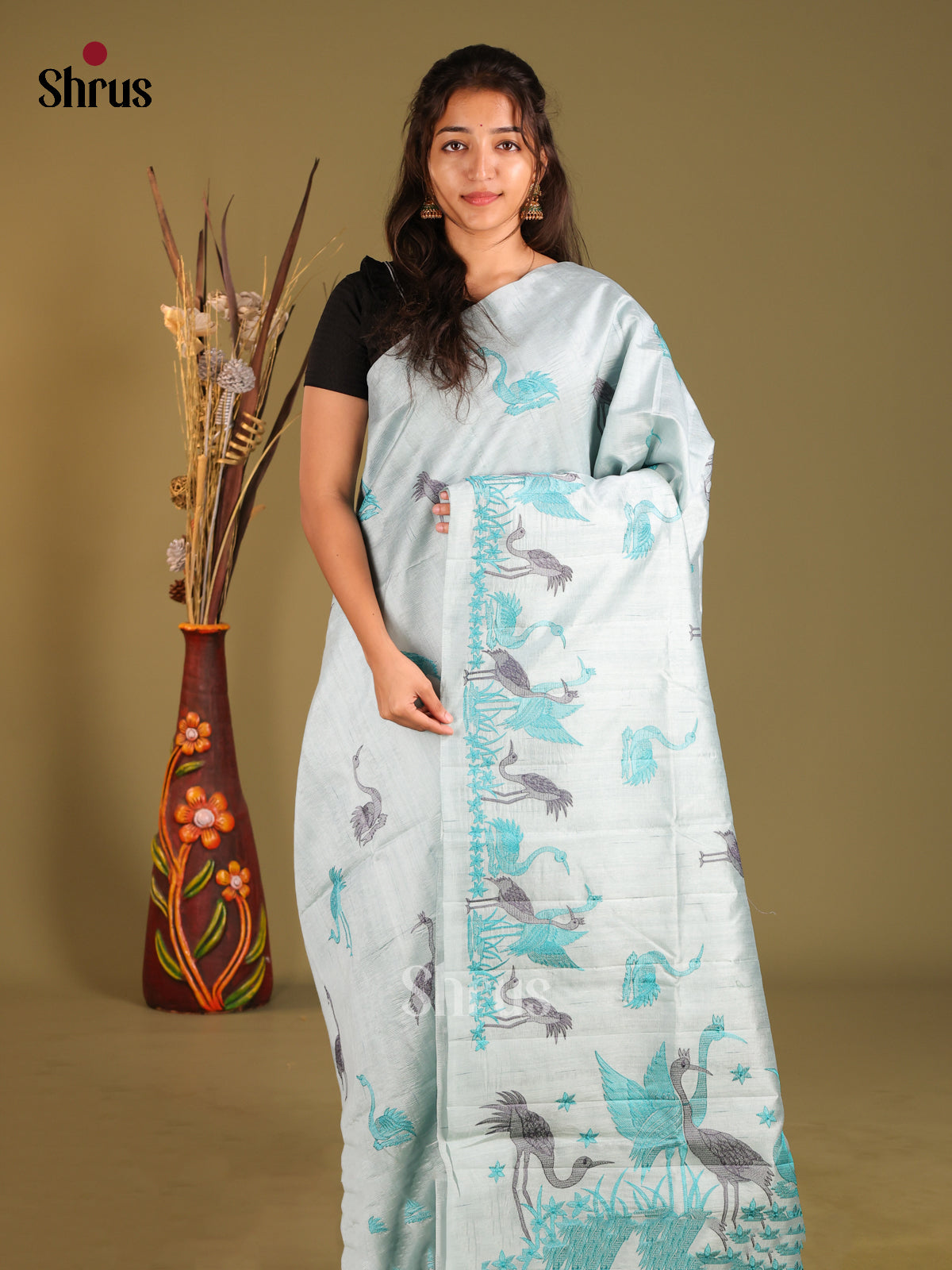 Light Blue - Semi Rawsilk Saree