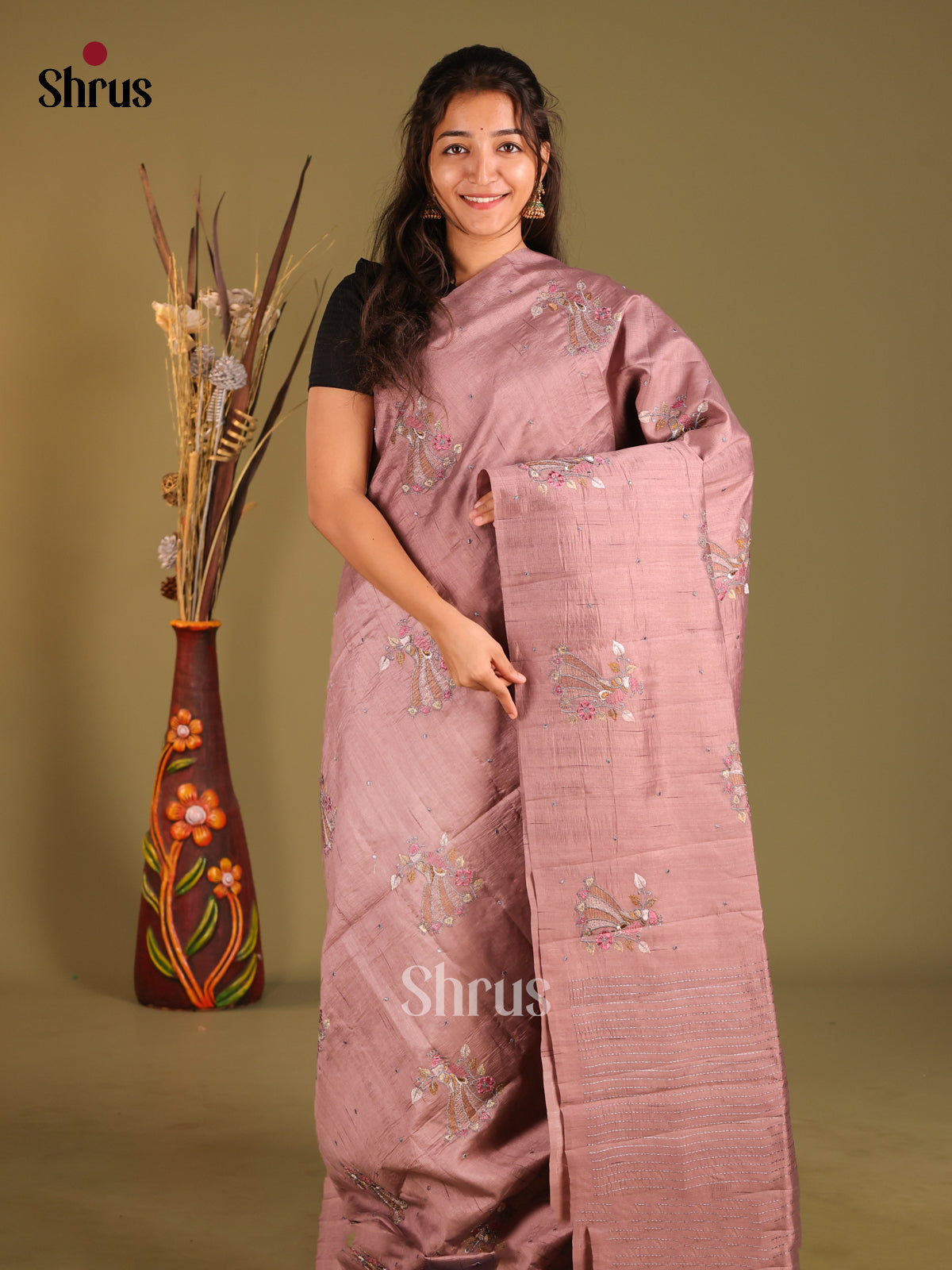 Brown - Semi Rawsilk Saree