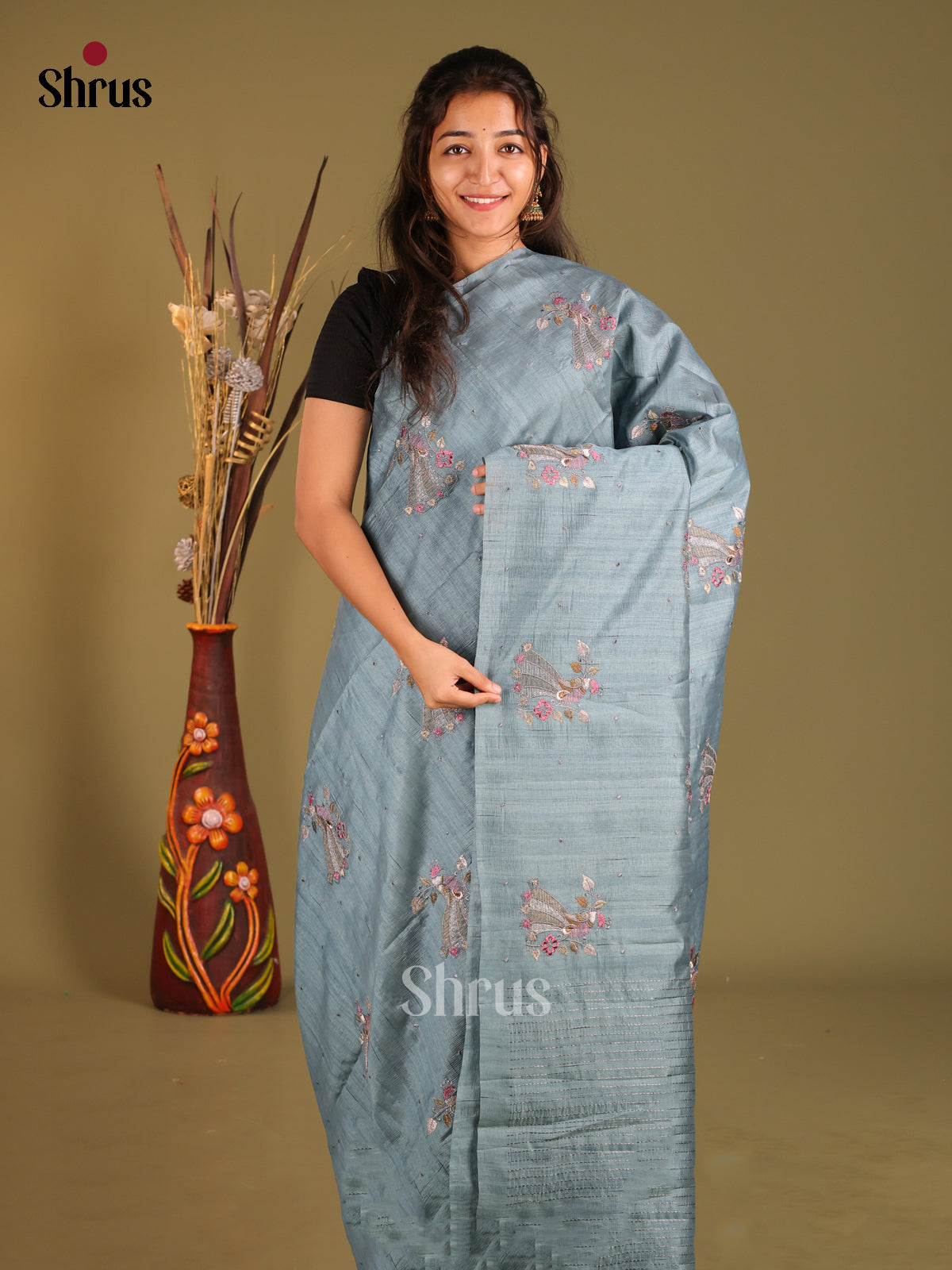 Grey - Semi Rawsilk Saree