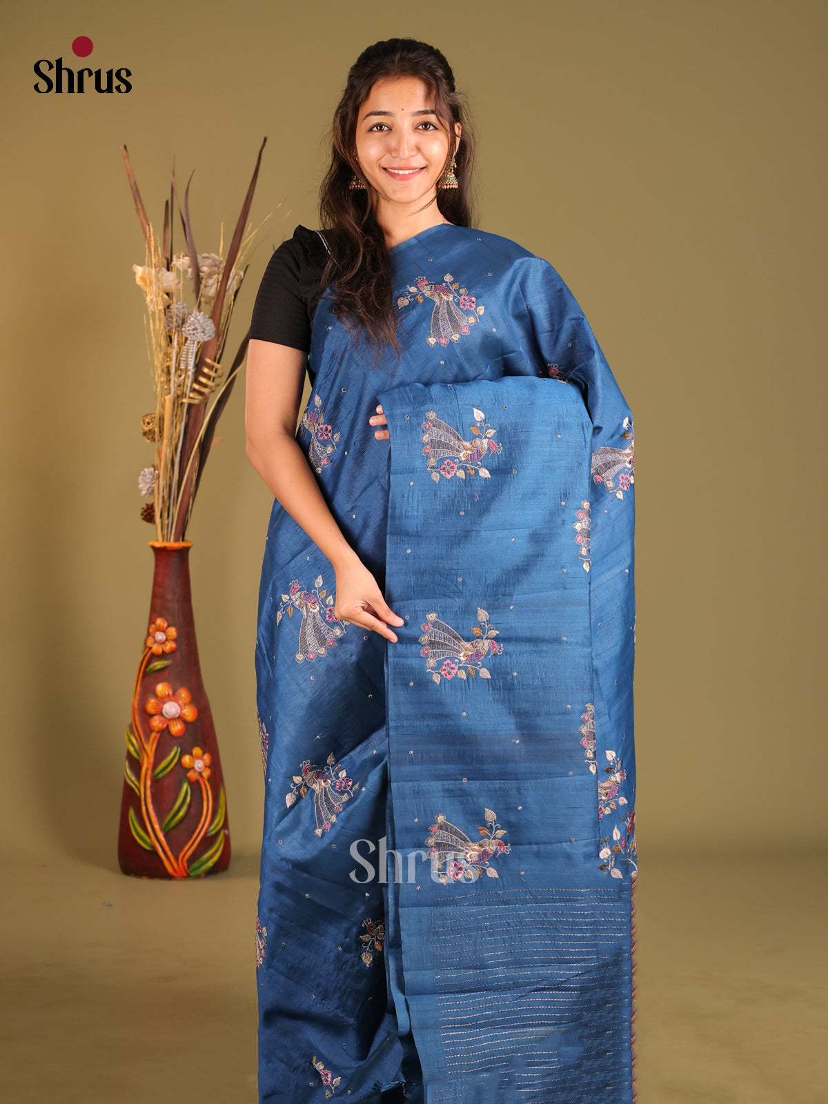 Blue - Semi Rawsilk Saree